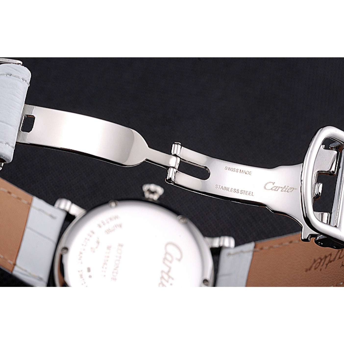 MiroTime Cartier Ronde Second Time Zone White Dial Stainless Steel Case With Diamonds White Leather Strap 622803