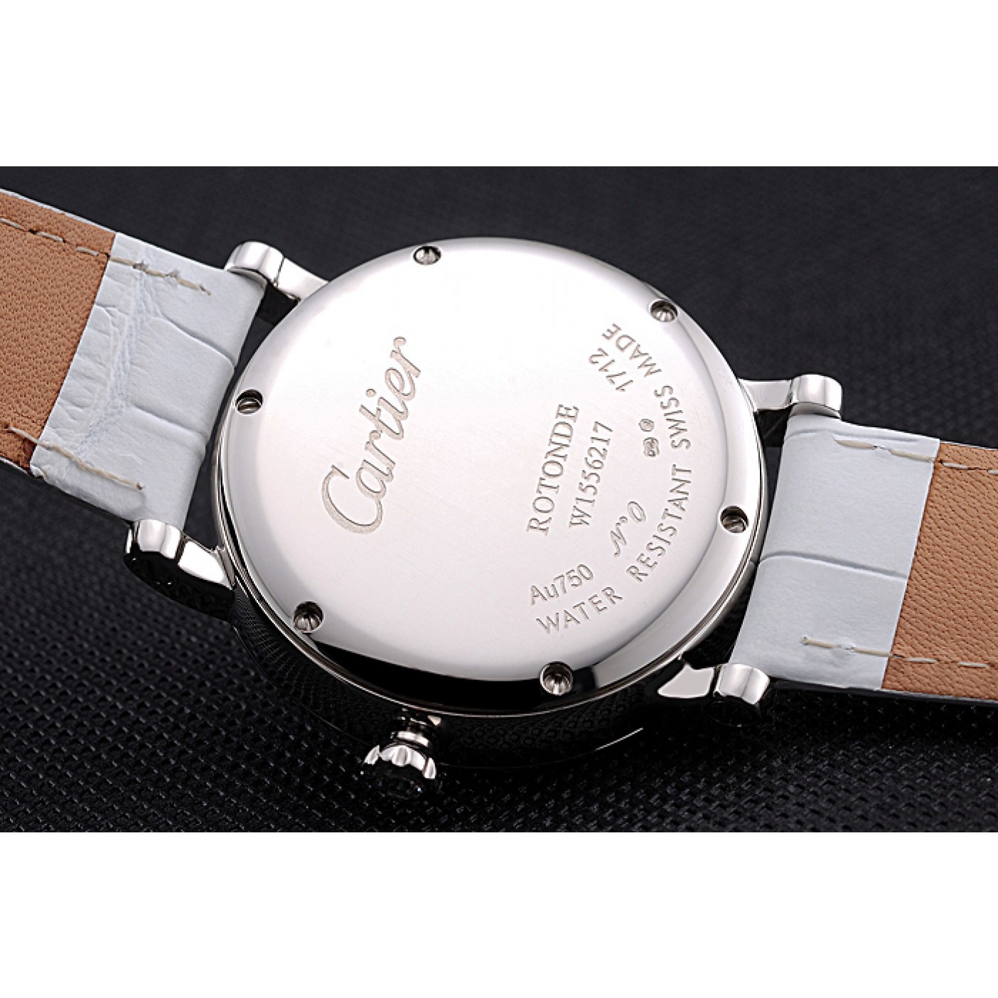 MiroTime Cartier Ronde Second Time Zone White Dial Stainless Steel Case With Diamonds White Leather Strap 622803