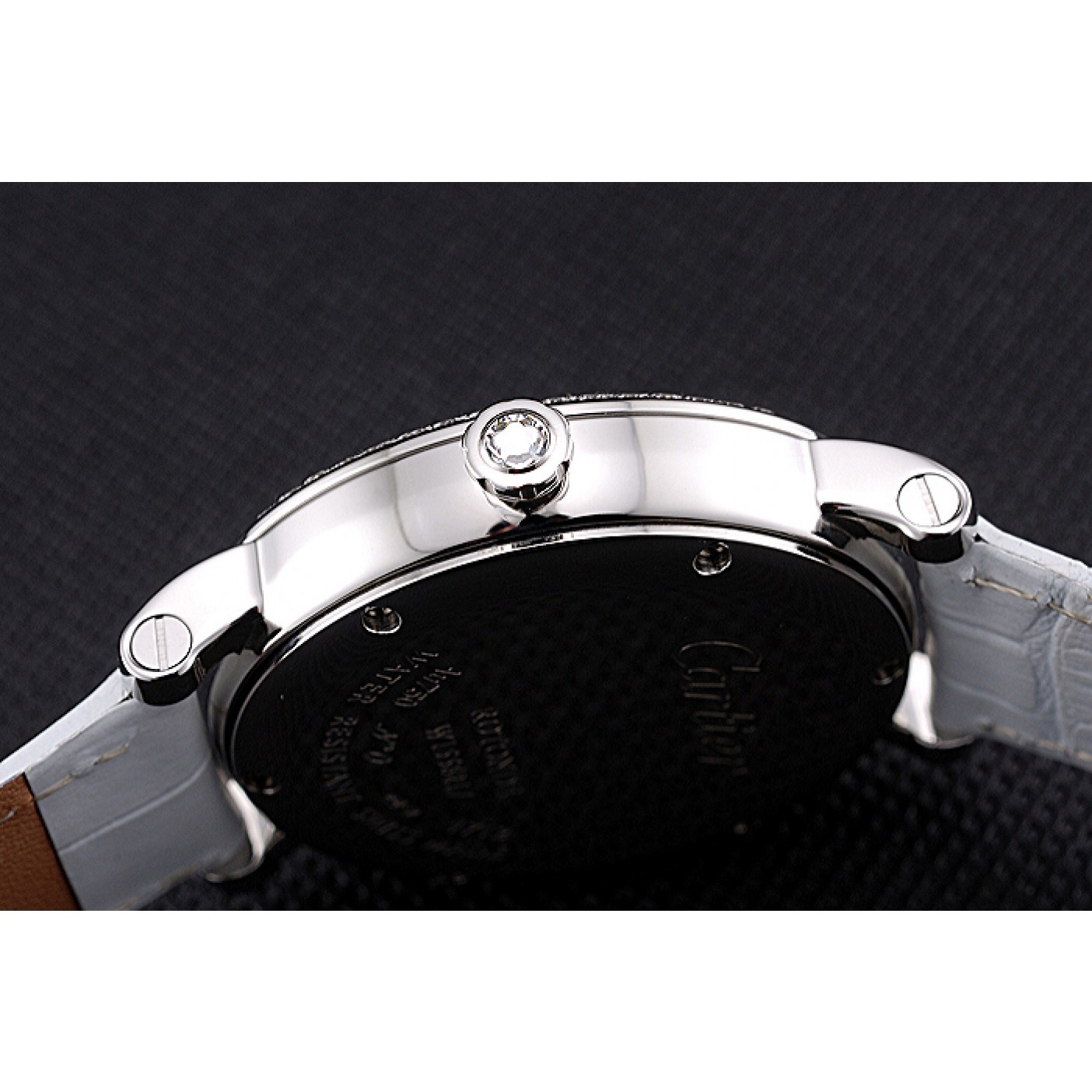 MiroTime Cartier Ronde Second Time Zone White Dial Stainless Steel Case With Diamonds White Leather Strap 622803