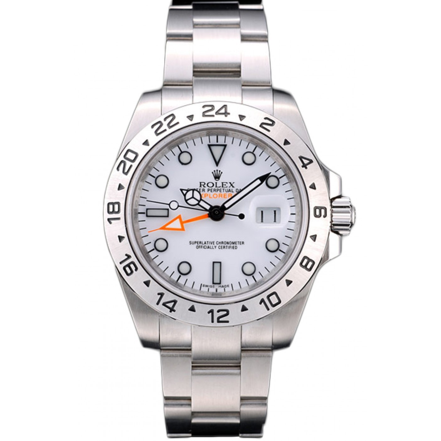 MiroTime Rolex Swiss Explorer Stainless Steel Bezel White Dial Watch