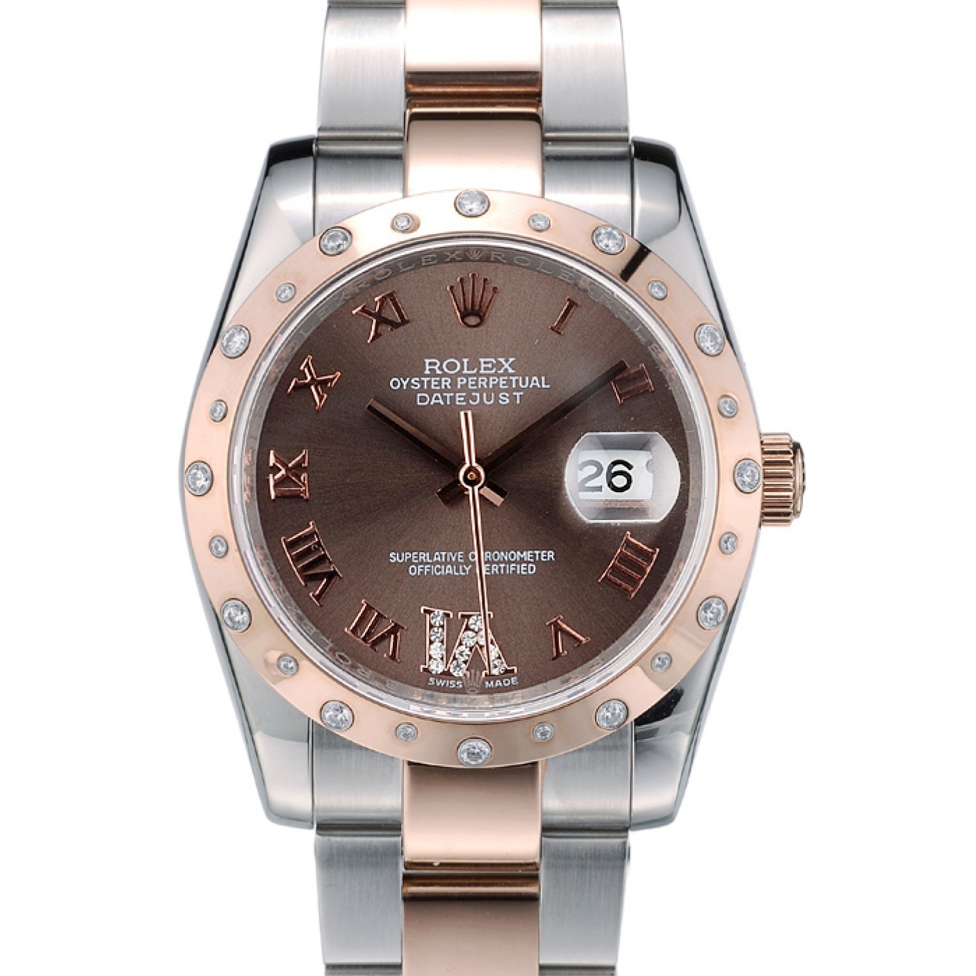 MiroTime Rolex DateJust Brushed Stainless Steel Case Brown Dial Diamond Plated 41994