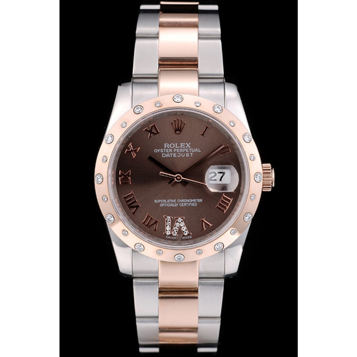 MiroTime Rolex DateJust Brushed Stainless Steel Case Brown Dial Diamond Plated 41994