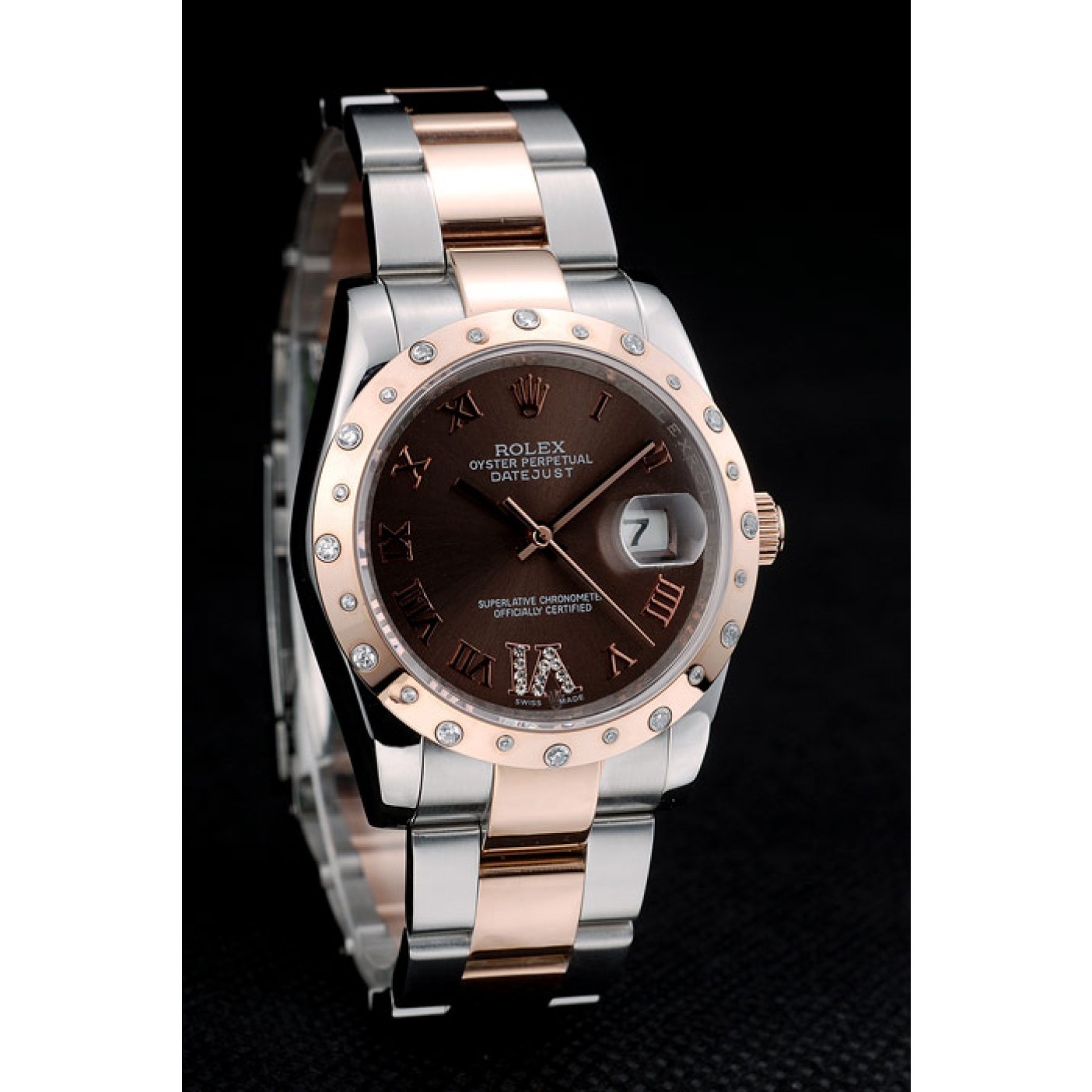 MiroTime Rolex DateJust Brushed Stainless Steel Case Brown Dial Diamond Plated 41994