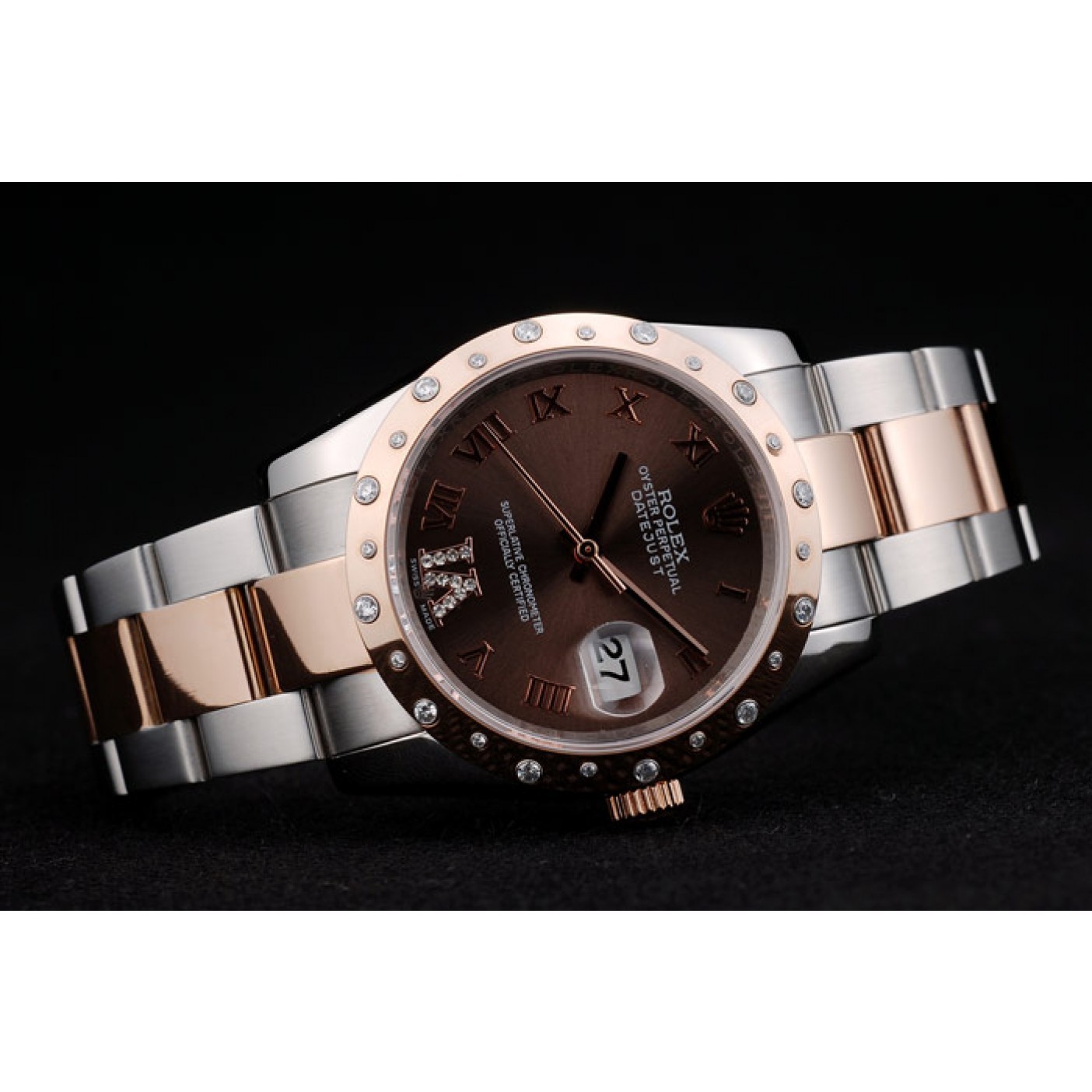 MiroTime Rolex DateJust Brushed Stainless Steel Case Brown Dial Diamond Plated 41994