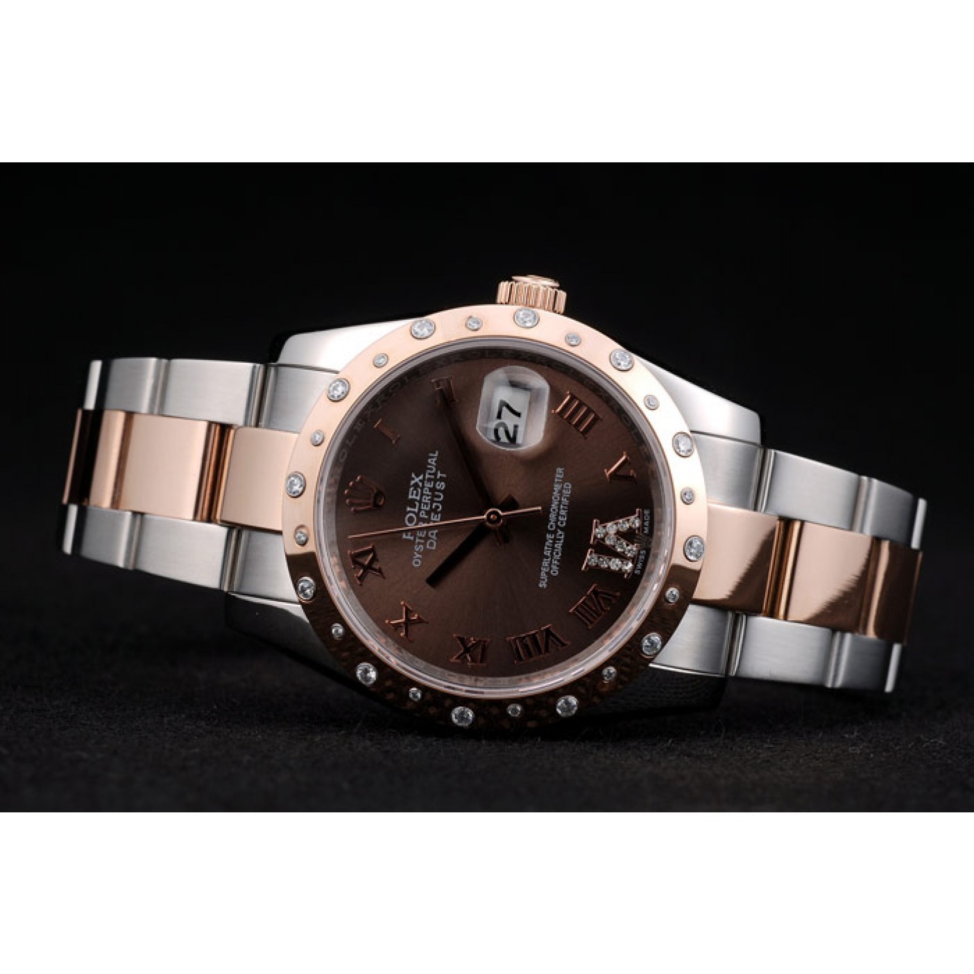 MiroTime Rolex DateJust Brushed Stainless Steel Case Brown Dial Diamond Plated 41994