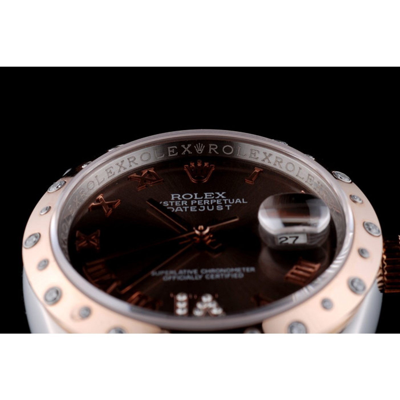 MiroTime Rolex DateJust Brushed Stainless Steel Case Brown Dial Diamond Plated 41994