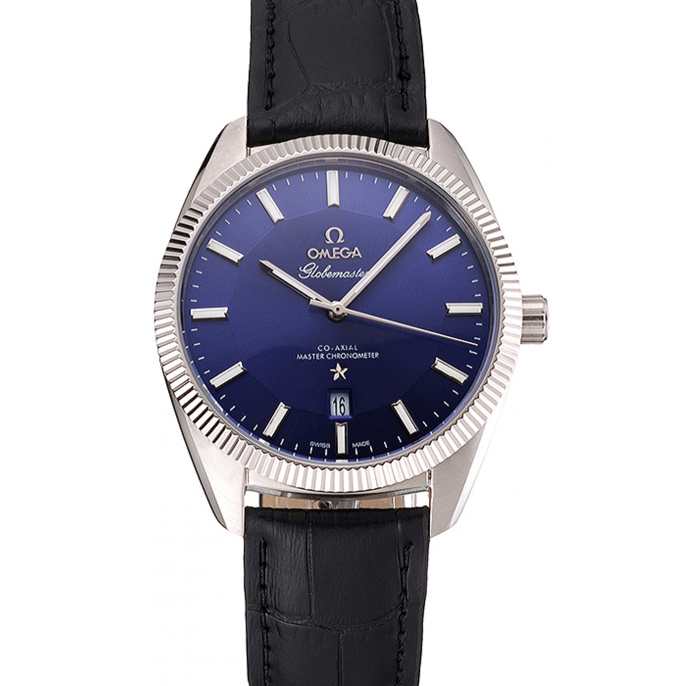 MiroTime Omega Globemaster Blue Dial Stainless Steel Case Black Leather Strap