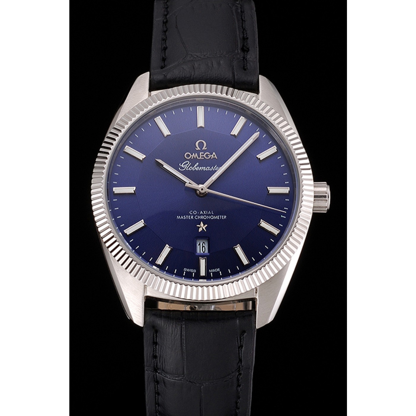 MiroTime Omega Globemaster Blue Dial Stainless Steel Case Black Leather Strap