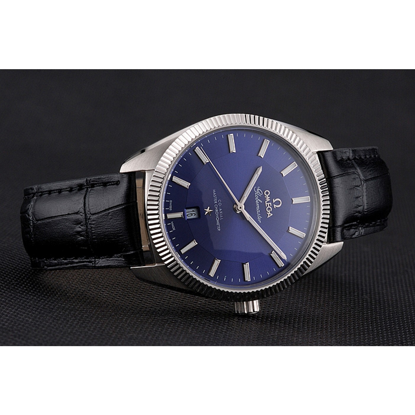 MiroTime Omega Globemaster Blue Dial Stainless Steel Case Black Leather Strap