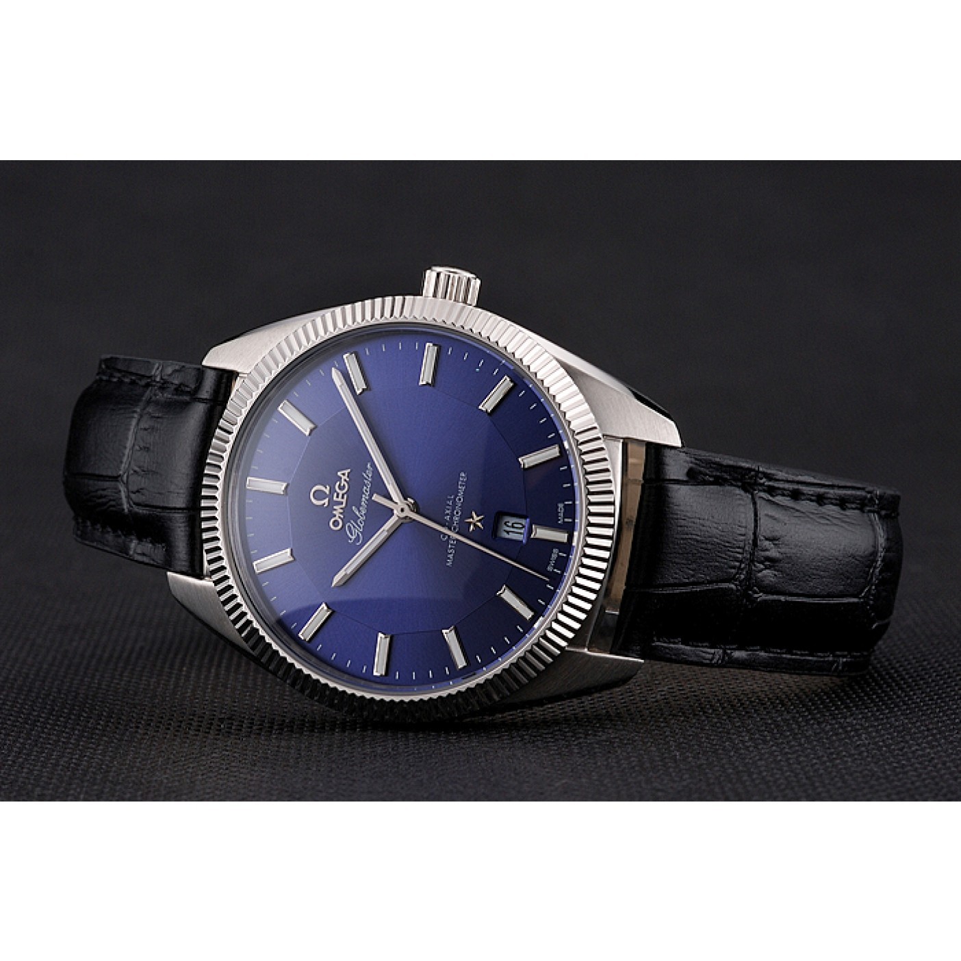 MiroTime Omega Globemaster Blue Dial Stainless Steel Case Black Leather Strap