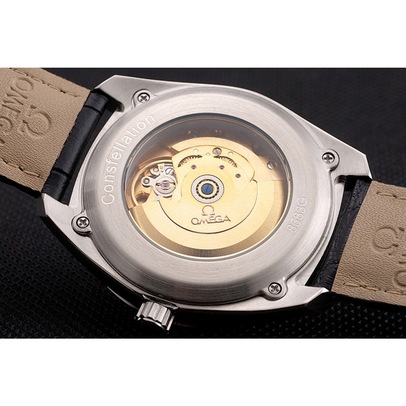 MiroTime Omega Globemaster Blue Dial Stainless Steel Case Black Leather Strap