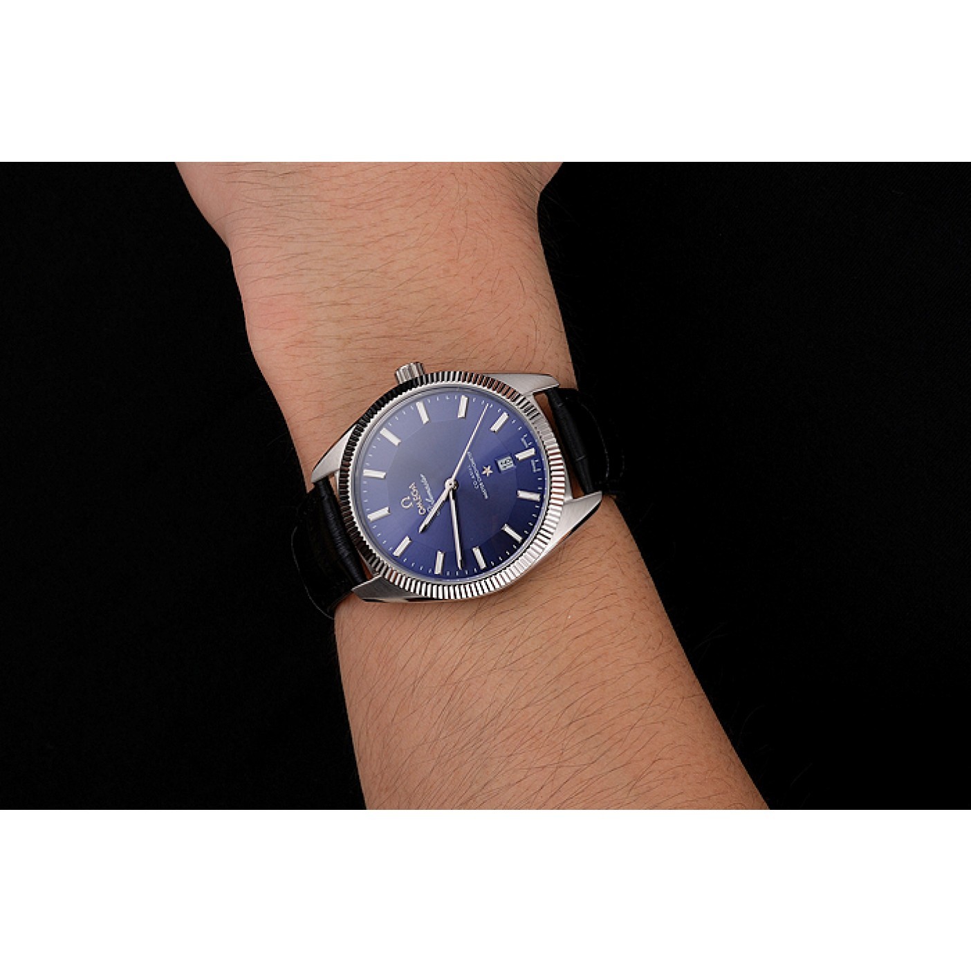 MiroTime Omega Globemaster Blue Dial Stainless Steel Case Black Leather Strap