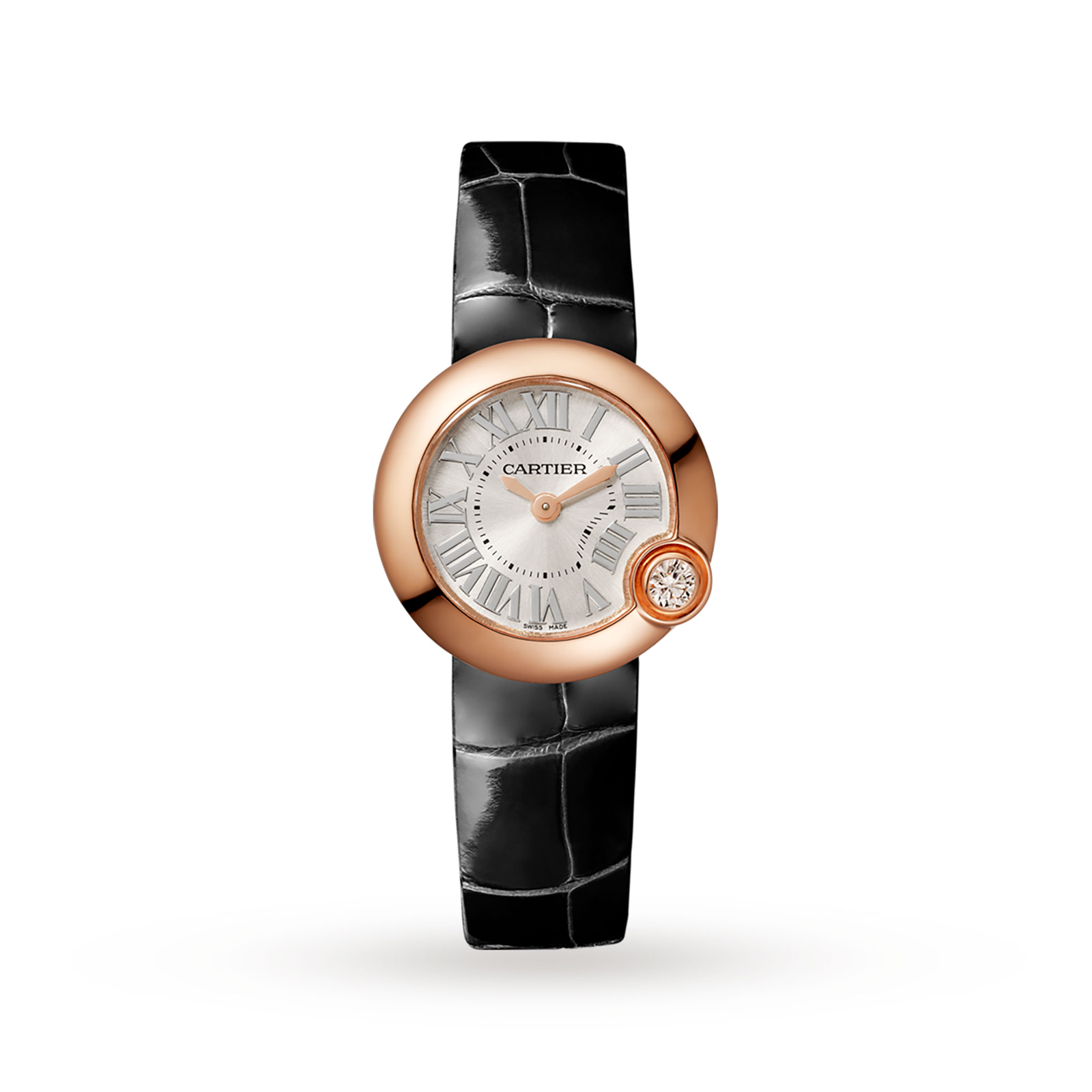 MiroTime Swiss Ballon Blanc de Cartier watch, 26 mm, pink gold, diamond, leather
