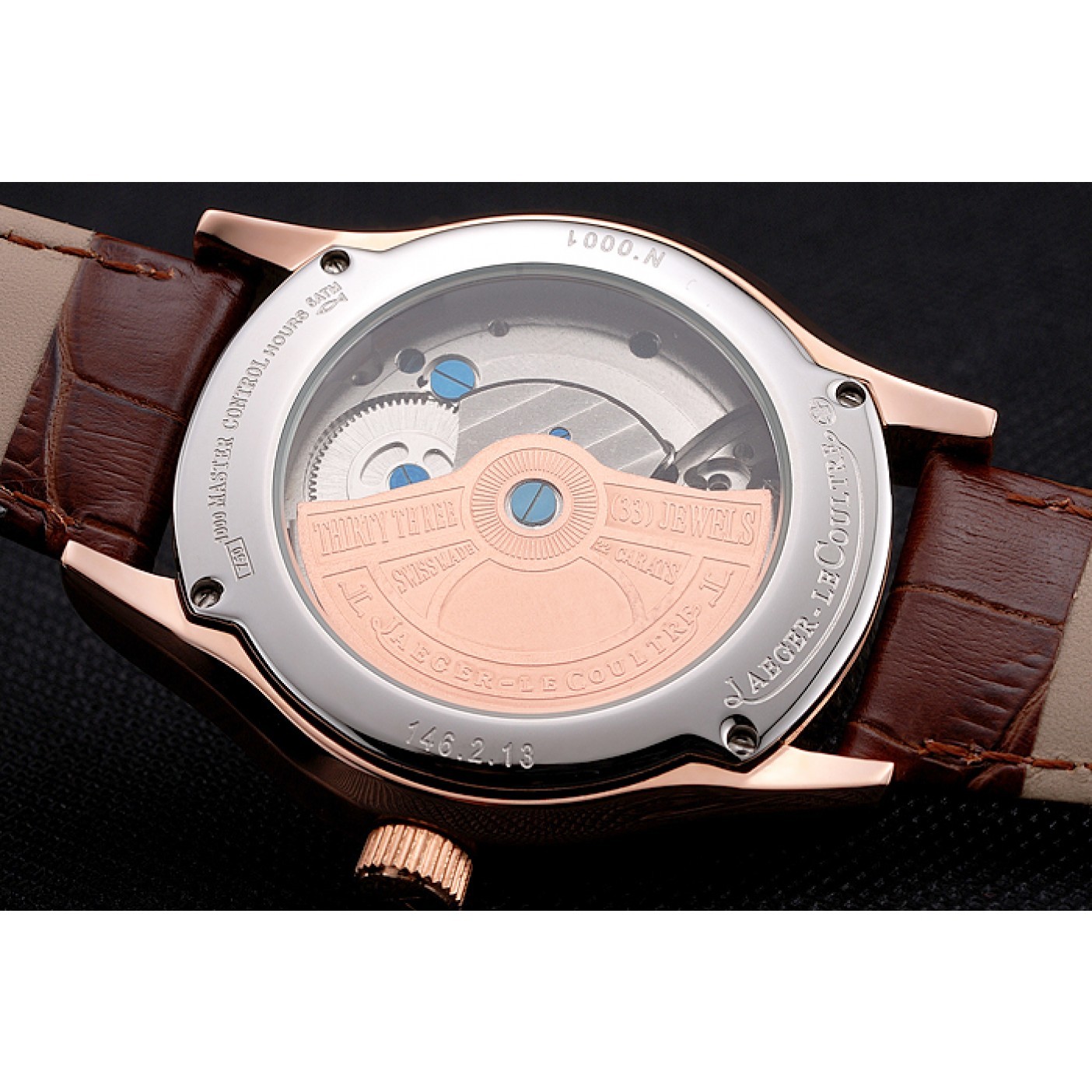 MiroTime Jaeger LeCoultre Master Moonphase Tourbillon White Dial Rose Gold Case Brown Leather Strap