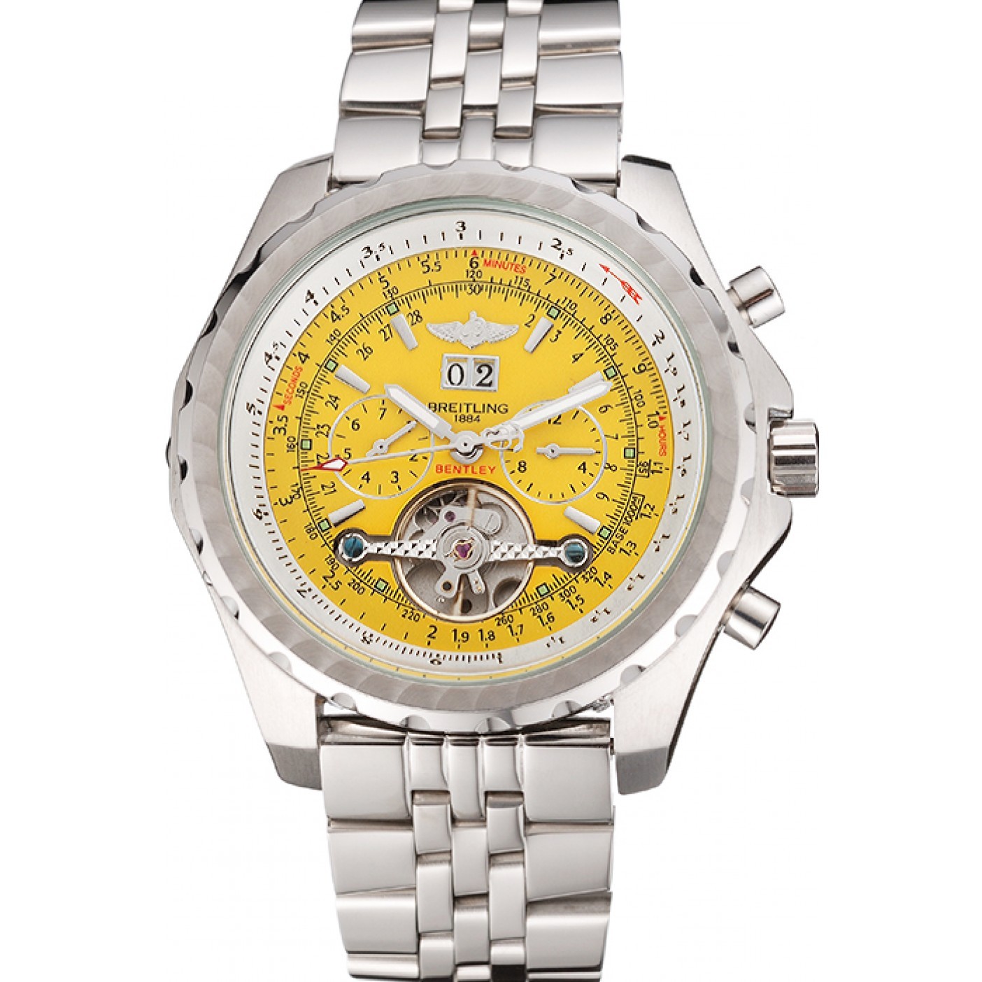 MiroTime Breitling Bentley Mulliner Tourbillon Yellow Dial Stainless Steel Case And Bracelet 622734