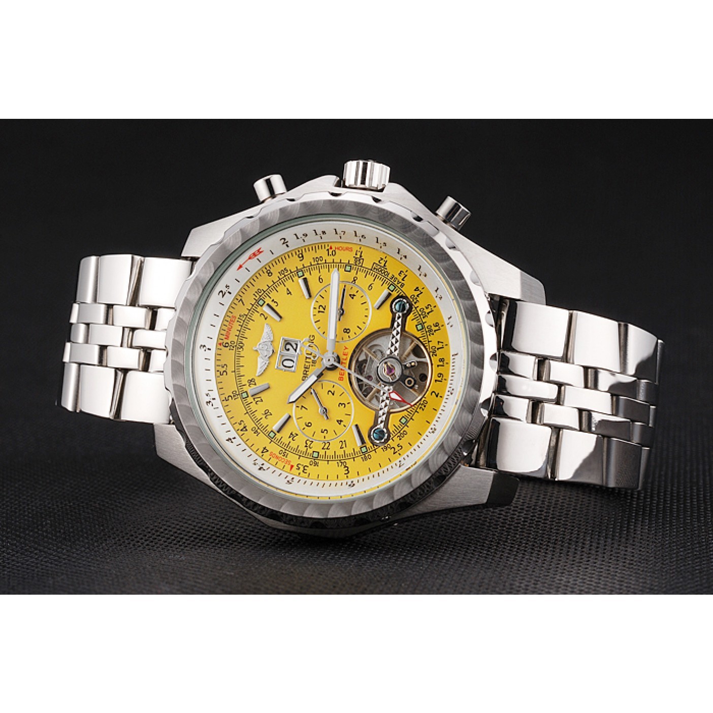 MiroTime Breitling Bentley Mulliner Tourbillon Yellow Dial Stainless Steel Case And Bracelet 622734