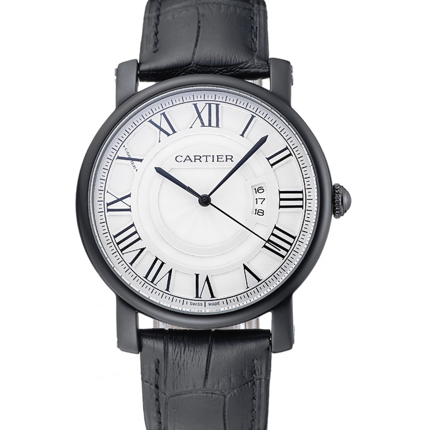 MiroTime Cartier Rotonde White Dial Black Case Black Leather Bracelet 1454220