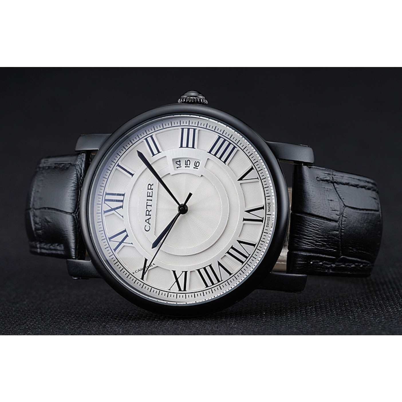 MiroTime Cartier Rotonde White Dial Black Case Black Leather Bracelet 1454220