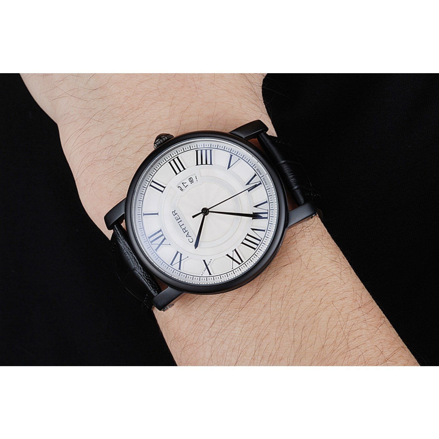 MiroTime Cartier Rotonde White Dial Black Case Black Leather Bracelet 1454220