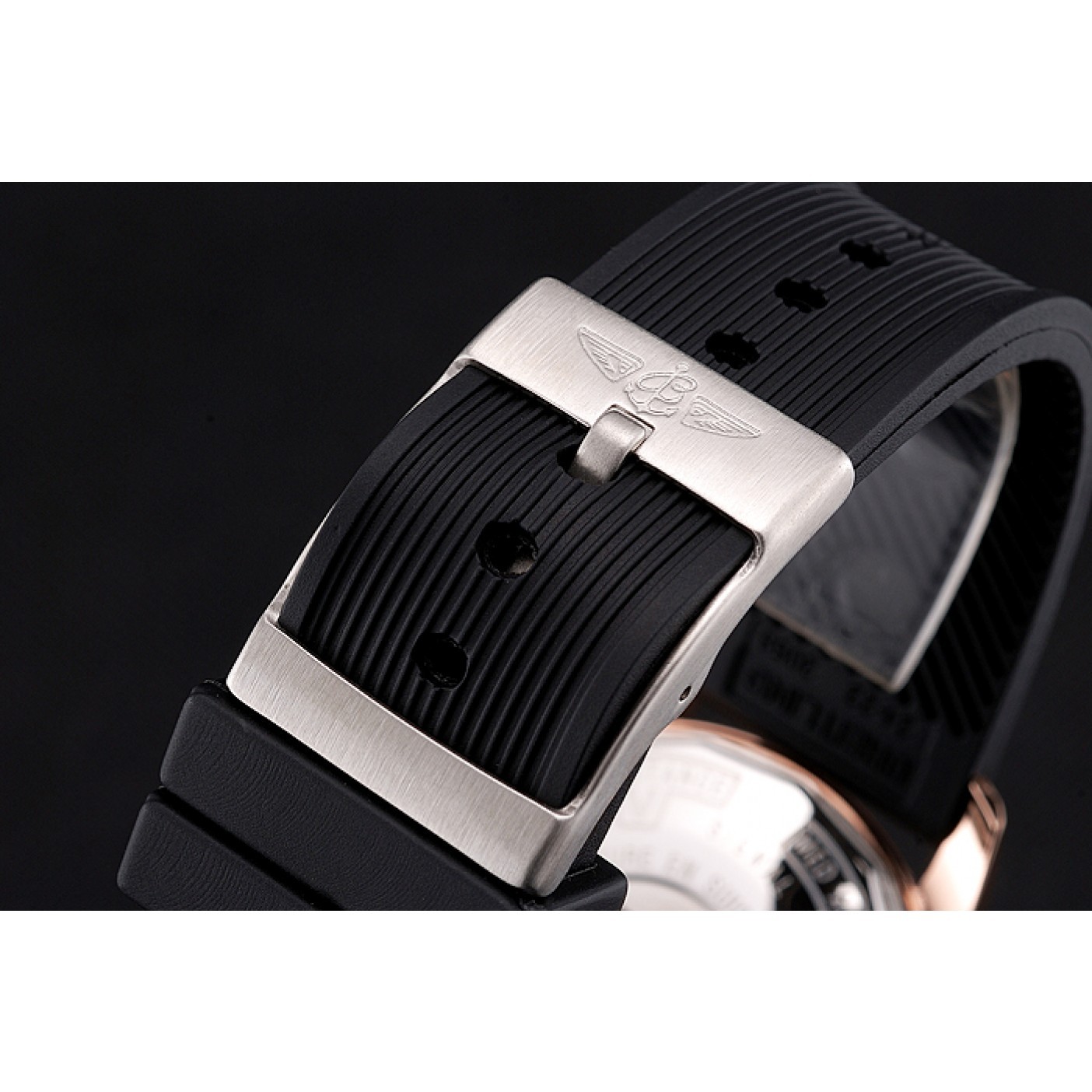 MiroTime Breitling Transocean Black Dial Black Rubber Strap Rose Gold Bezel 98207