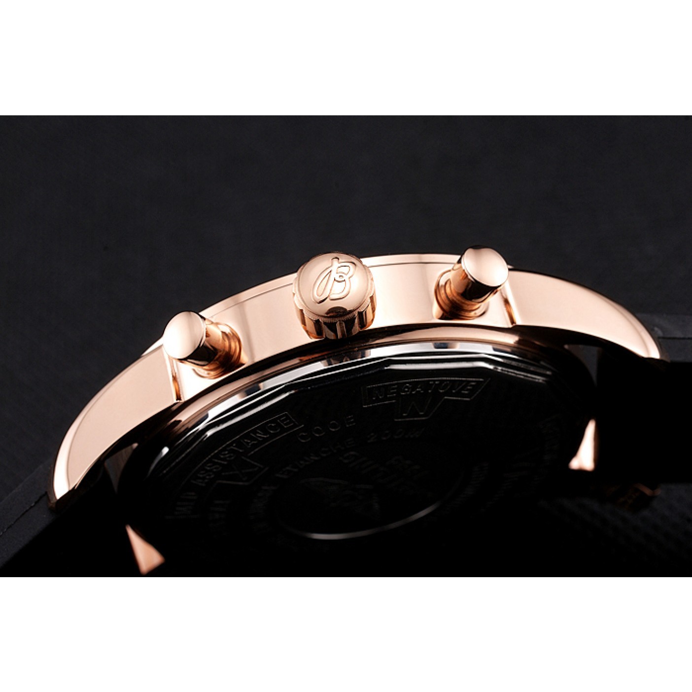 MiroTime Breitling Transocean Black Dial Black Rubber Strap Rose Gold Bezel 98207