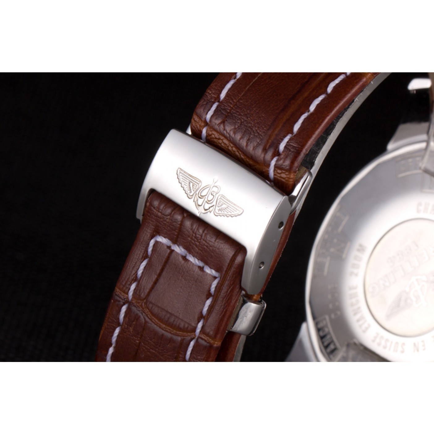 MiroTime Breitling Transocean White Dial Light Brown Leather Strap Rose Gold Bezel