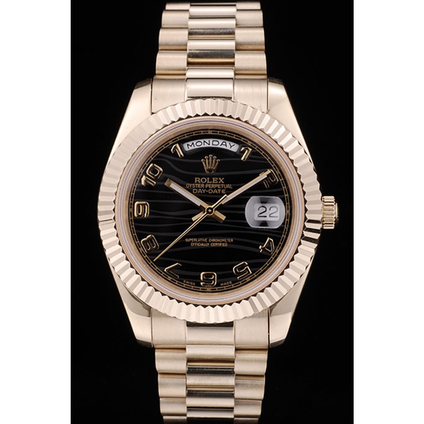 MiroTime Rolex DayDate Black Patterned Dial Gold Stainless Steel Strap 41980