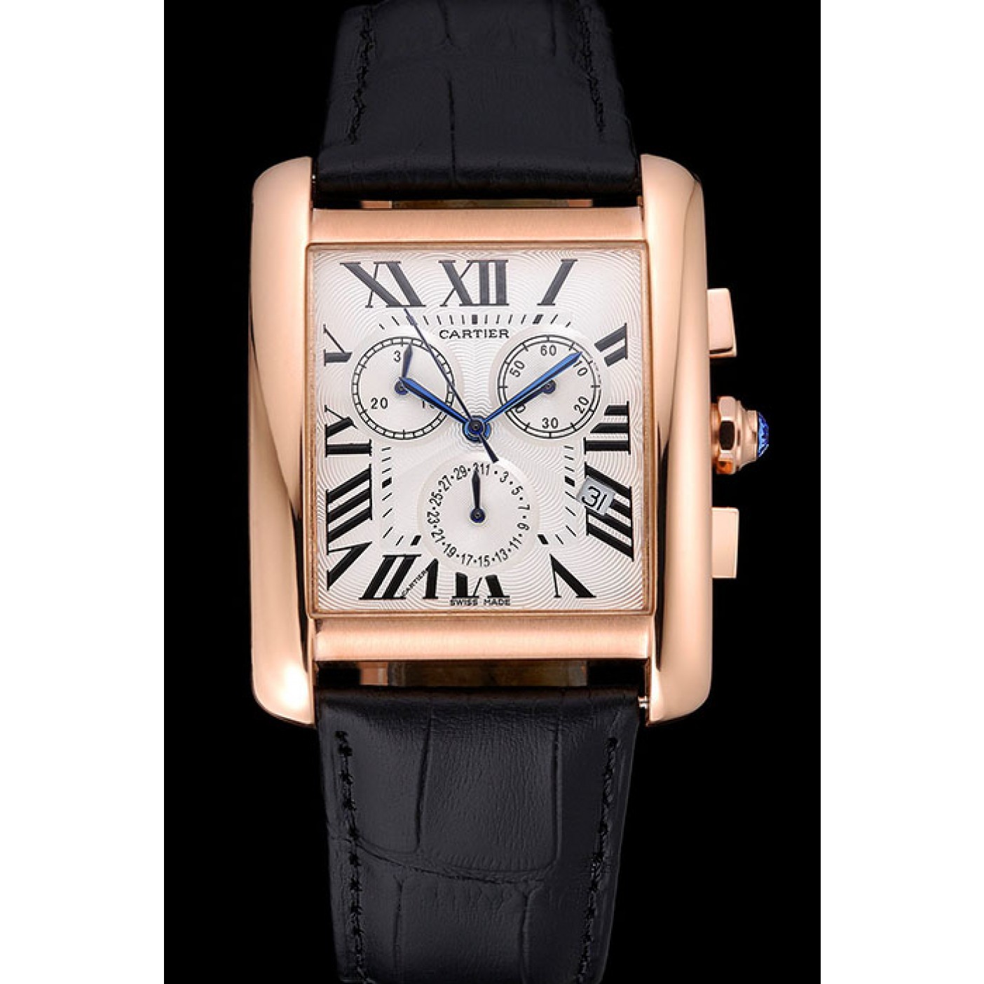MiroTime Cartier Tank MC White Dial Gold Case Black Leather Bracelet 622693
