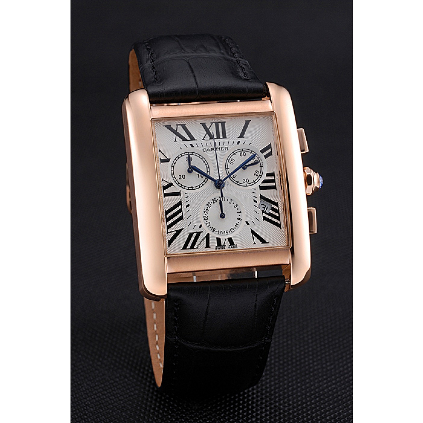 MiroTime Cartier Tank MC White Dial Gold Case Black Leather Bracelet 622693