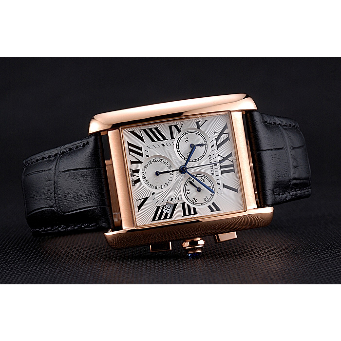 MiroTime Cartier Tank MC White Dial Gold Case Black Leather Bracelet 622693