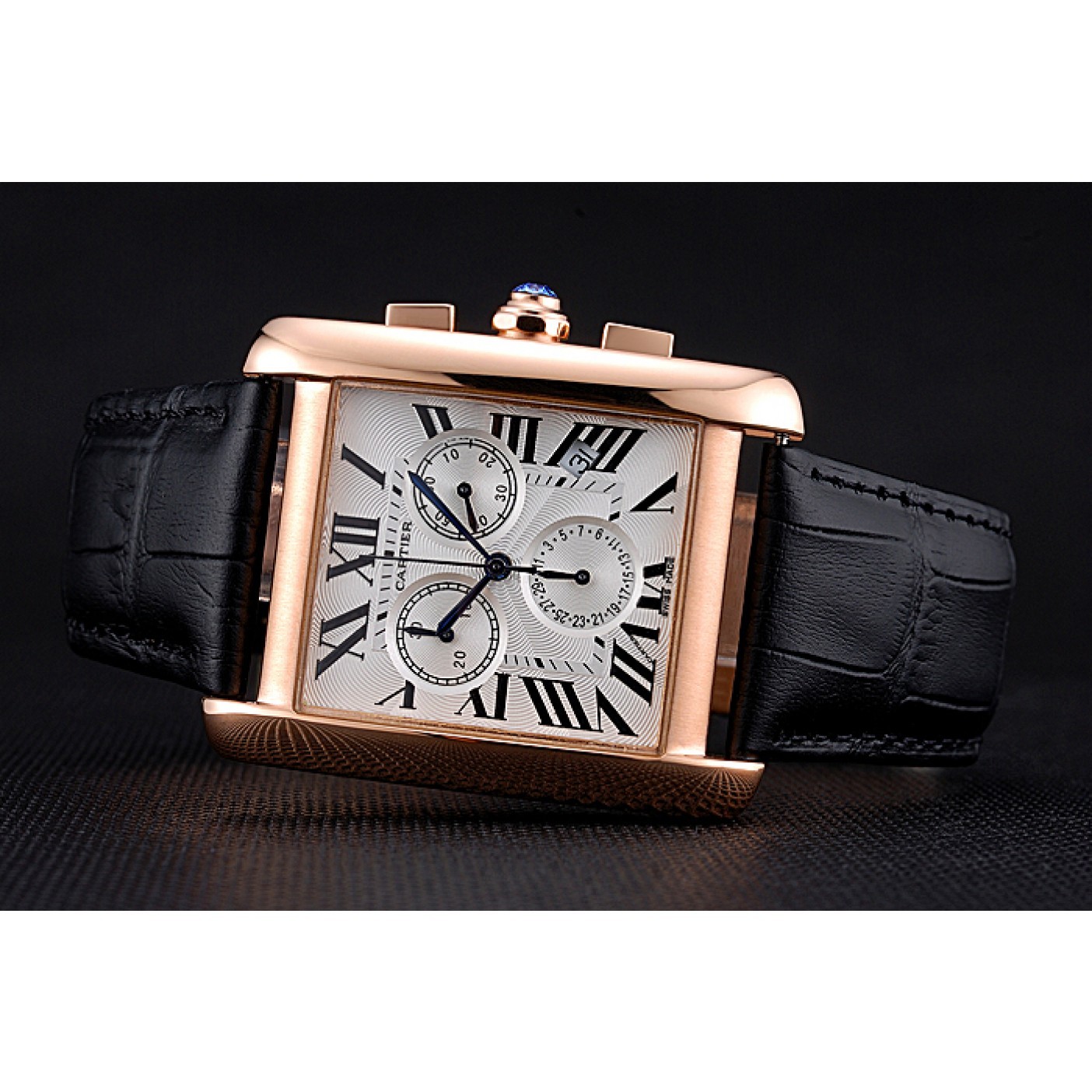 MiroTime Cartier Tank MC White Dial Gold Case Black Leather Bracelet 622693