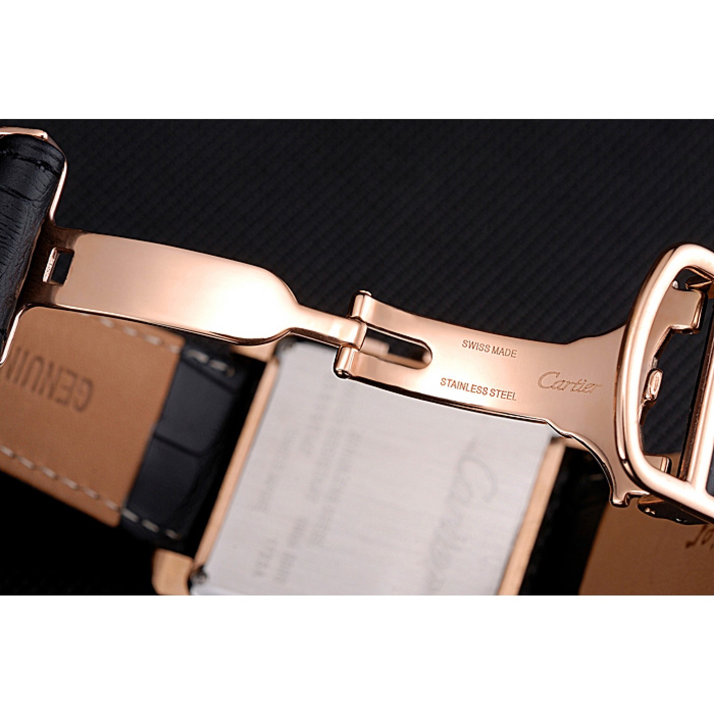MiroTime Cartier Tank MC White Dial Gold Case Black Leather Bracelet 622693