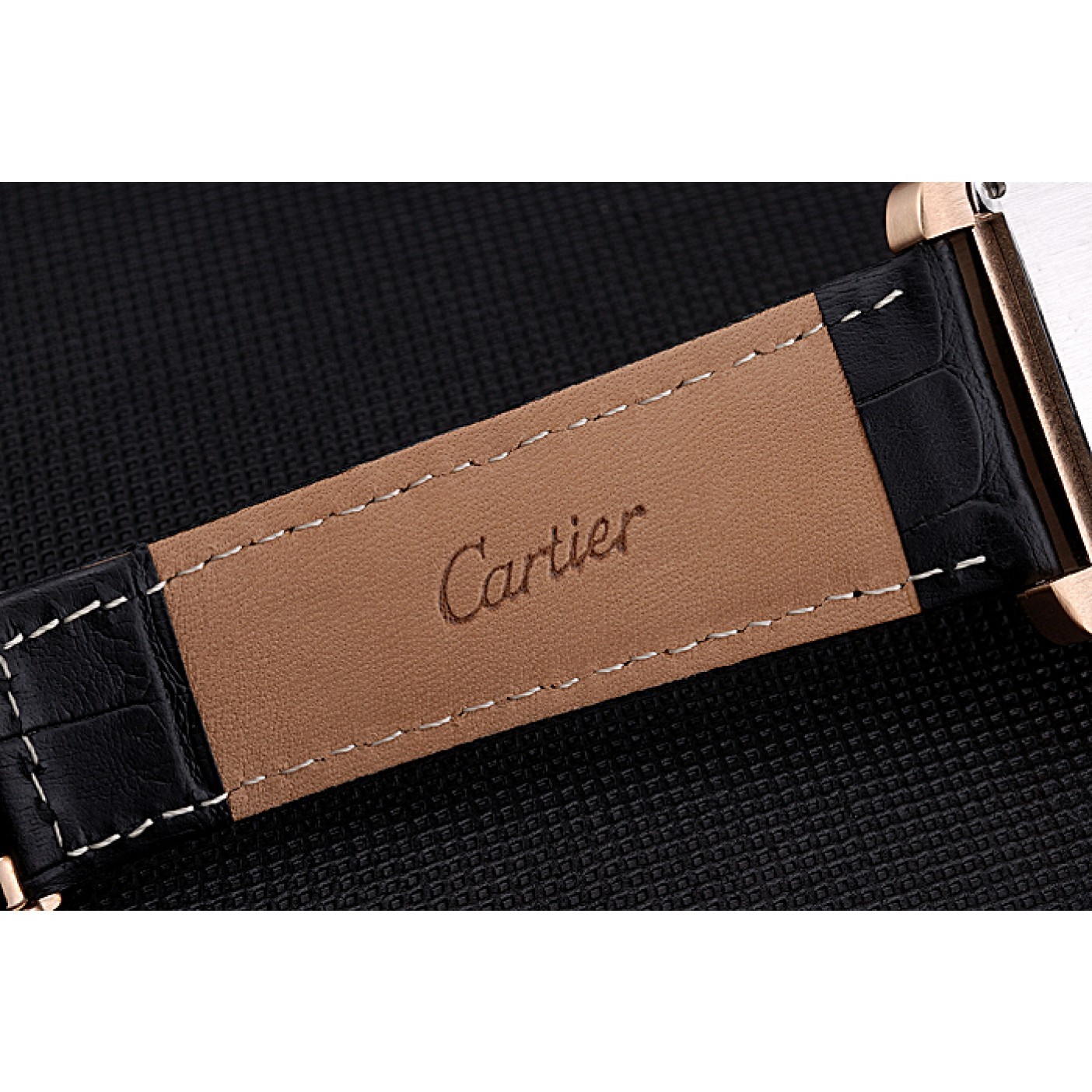 MiroTime Cartier Tank MC White Dial Gold Case Black Leather Bracelet 622693