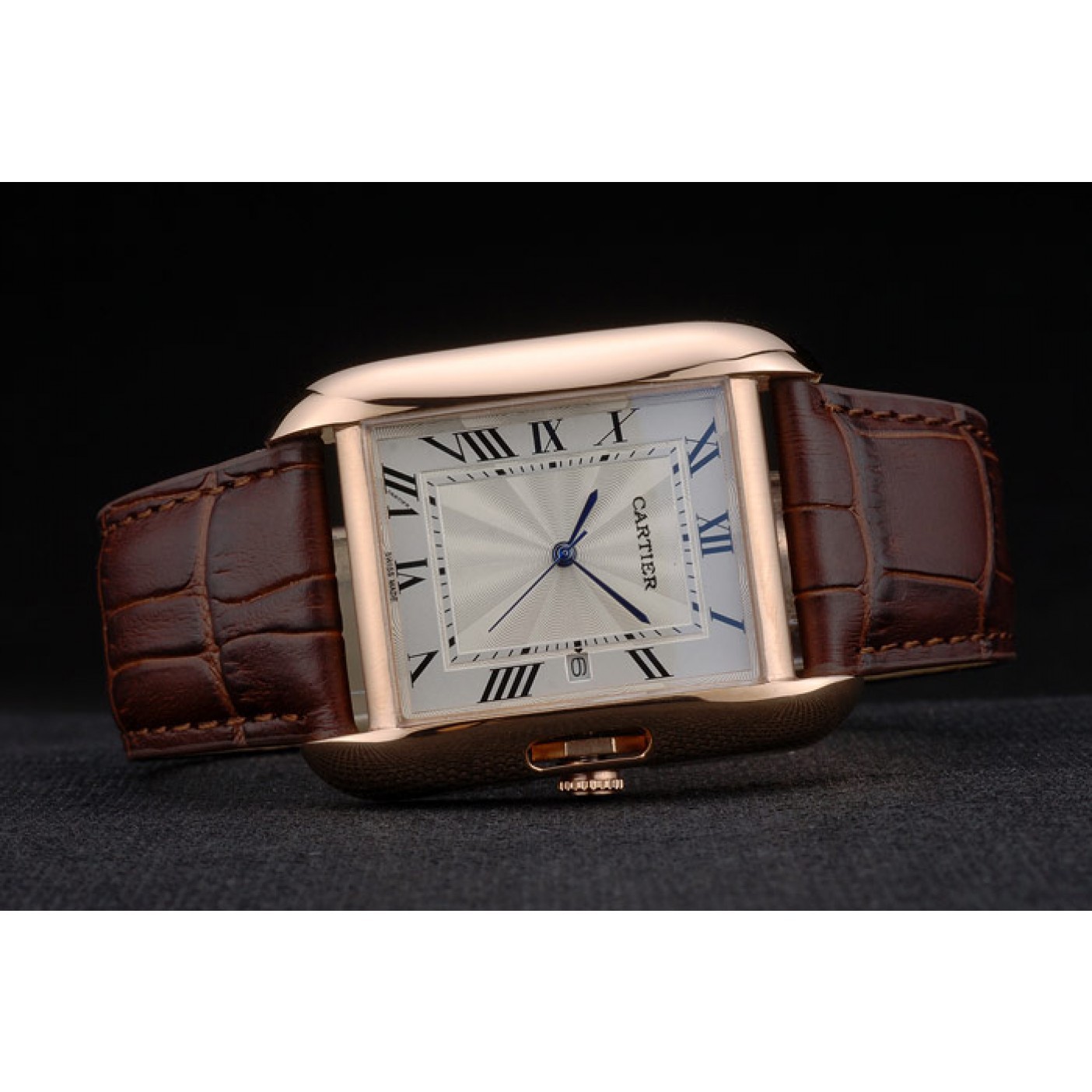 MiroTime Cartier Tank Anglaise 36mm White Dial Gold Case Brown Leather Bracelet