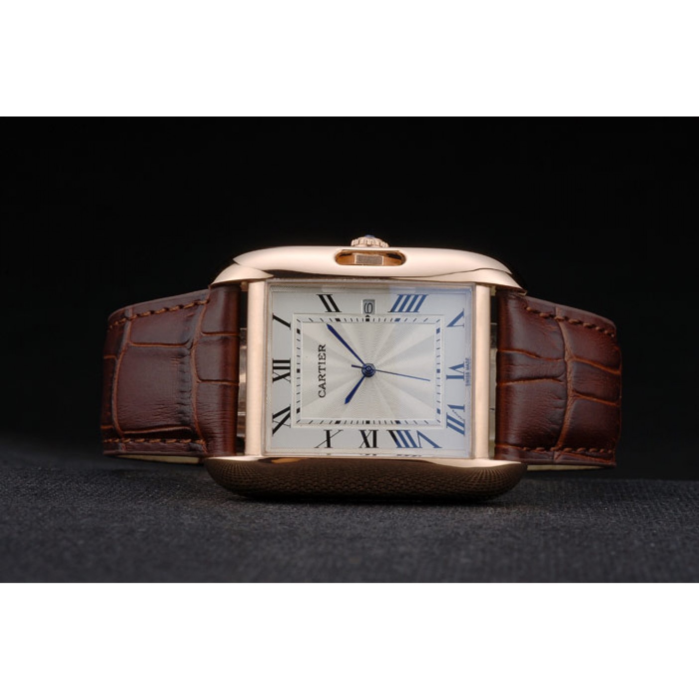 MiroTime Cartier Tank Anglaise 36mm White Dial Gold Case Brown Leather Bracelet