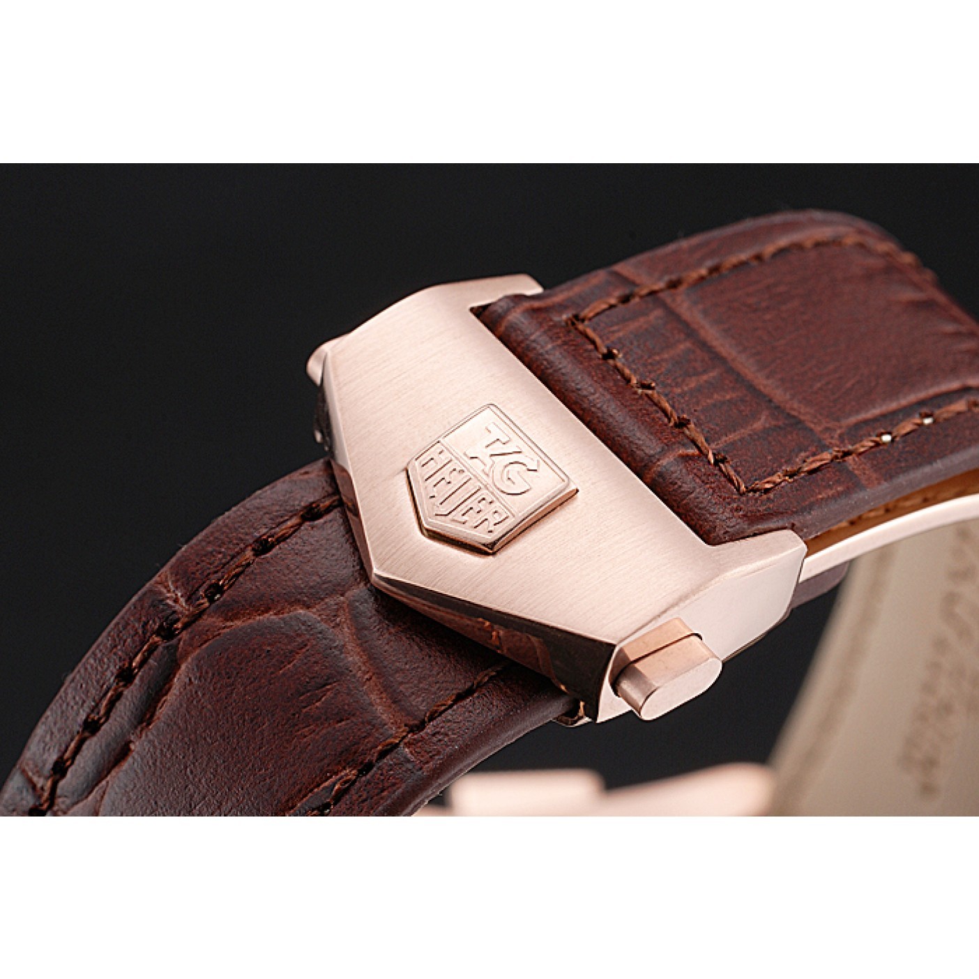 MiroTime Tag Heuer Carrera Rose Gold Case White Dial Brown Leather Strap 98244