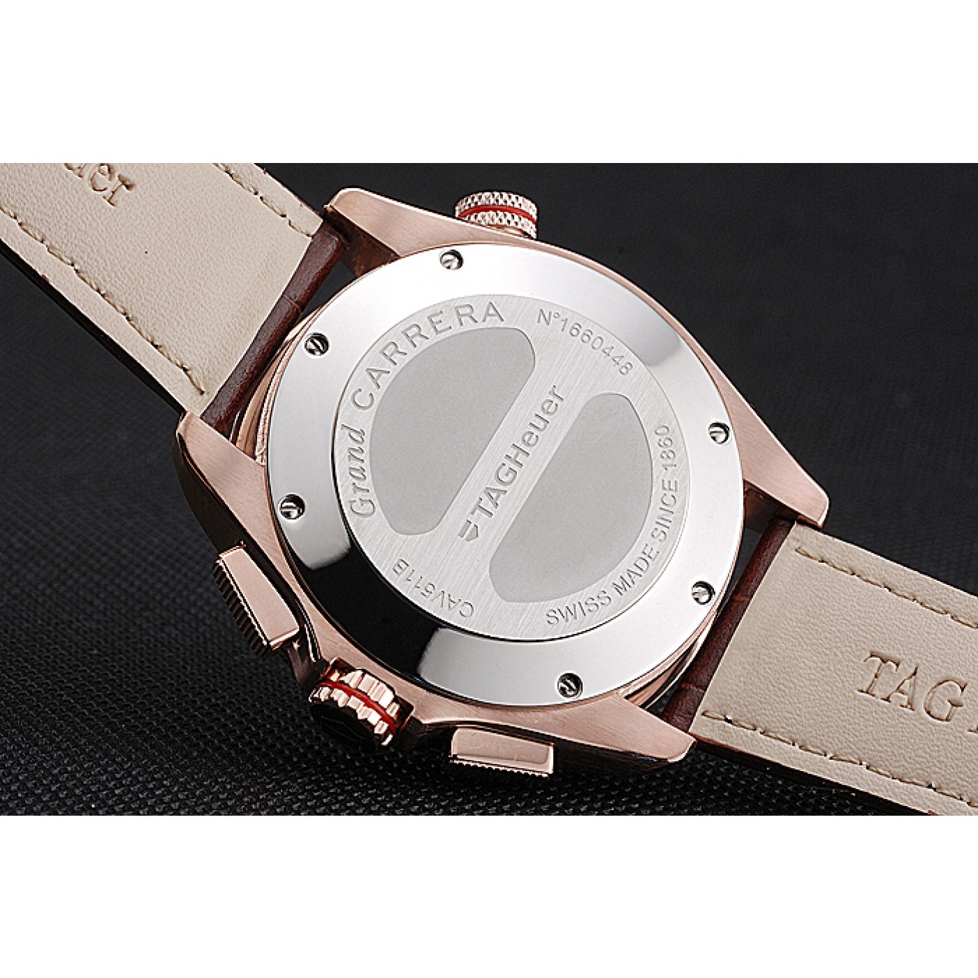 MiroTime Tag Heuer Carrera Rose Gold Case White Dial Brown Leather Strap 98244