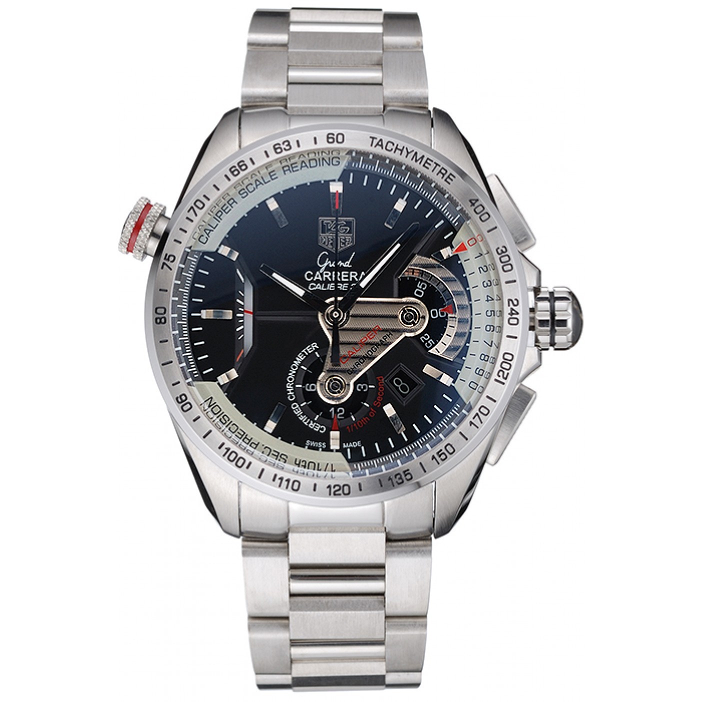 MiroTime Tag Heuer Swiss Carrera Tachymeter Bezel Stainless Steel Black Dial