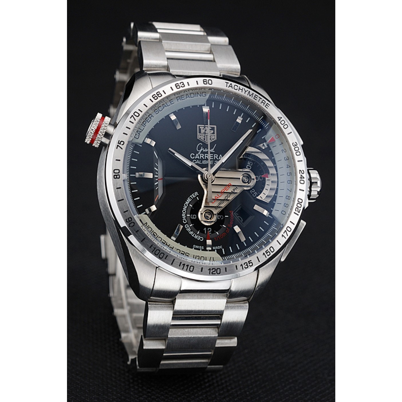 MiroTime Tag Heuer Swiss Carrera Tachymeter Bezel Stainless Steel Black Dial