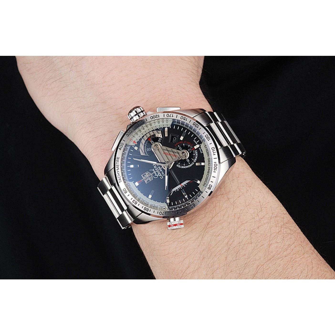 MiroTime Tag Heuer Swiss Carrera Tachymeter Bezel Stainless Steel Black Dial