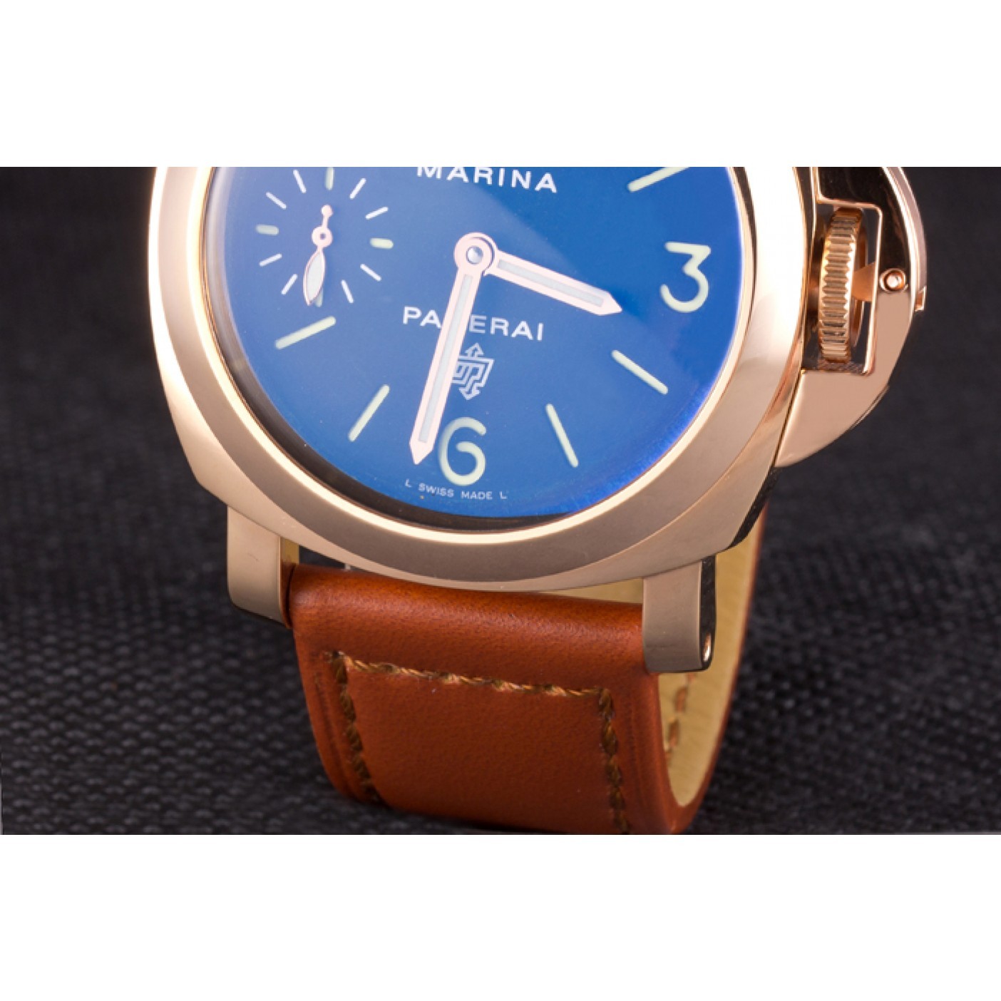 MiroTime Panerai Luminor Marina Black Dial Brown Leather Bracelet