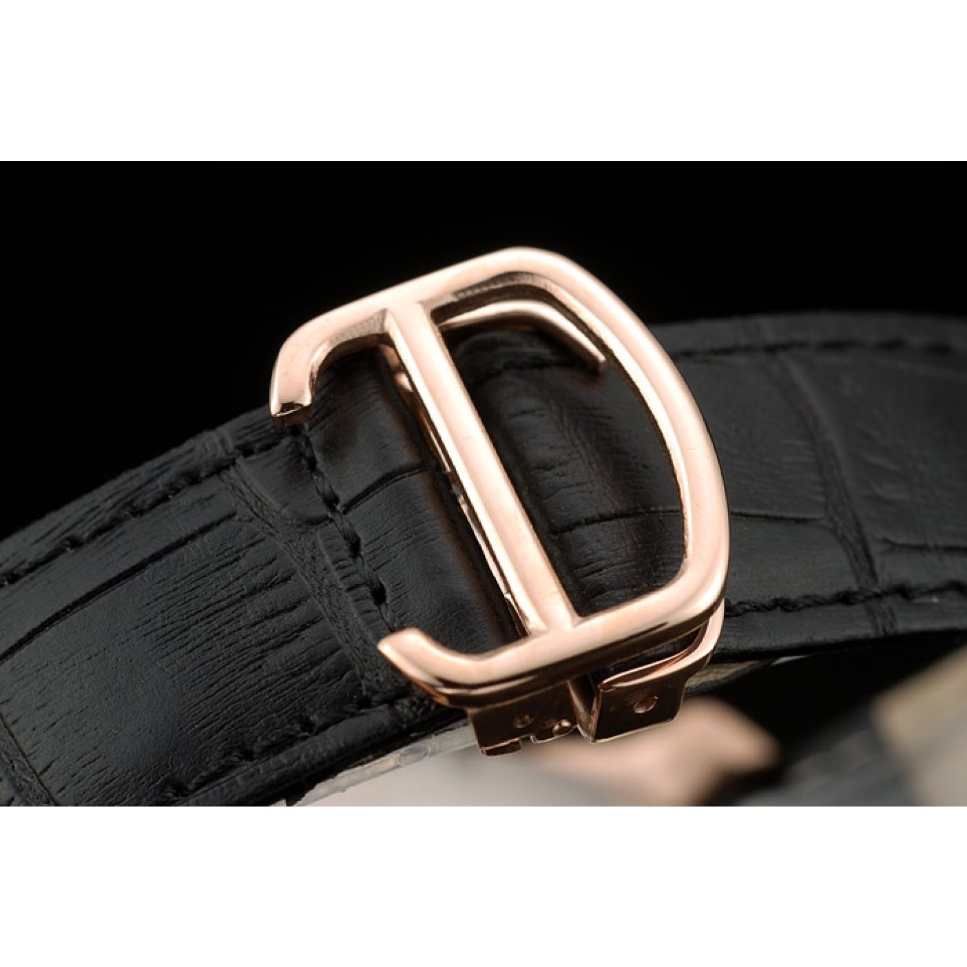 MiroTime Cartier Calibre Black Dial Gold Case Black Leather Bracelet