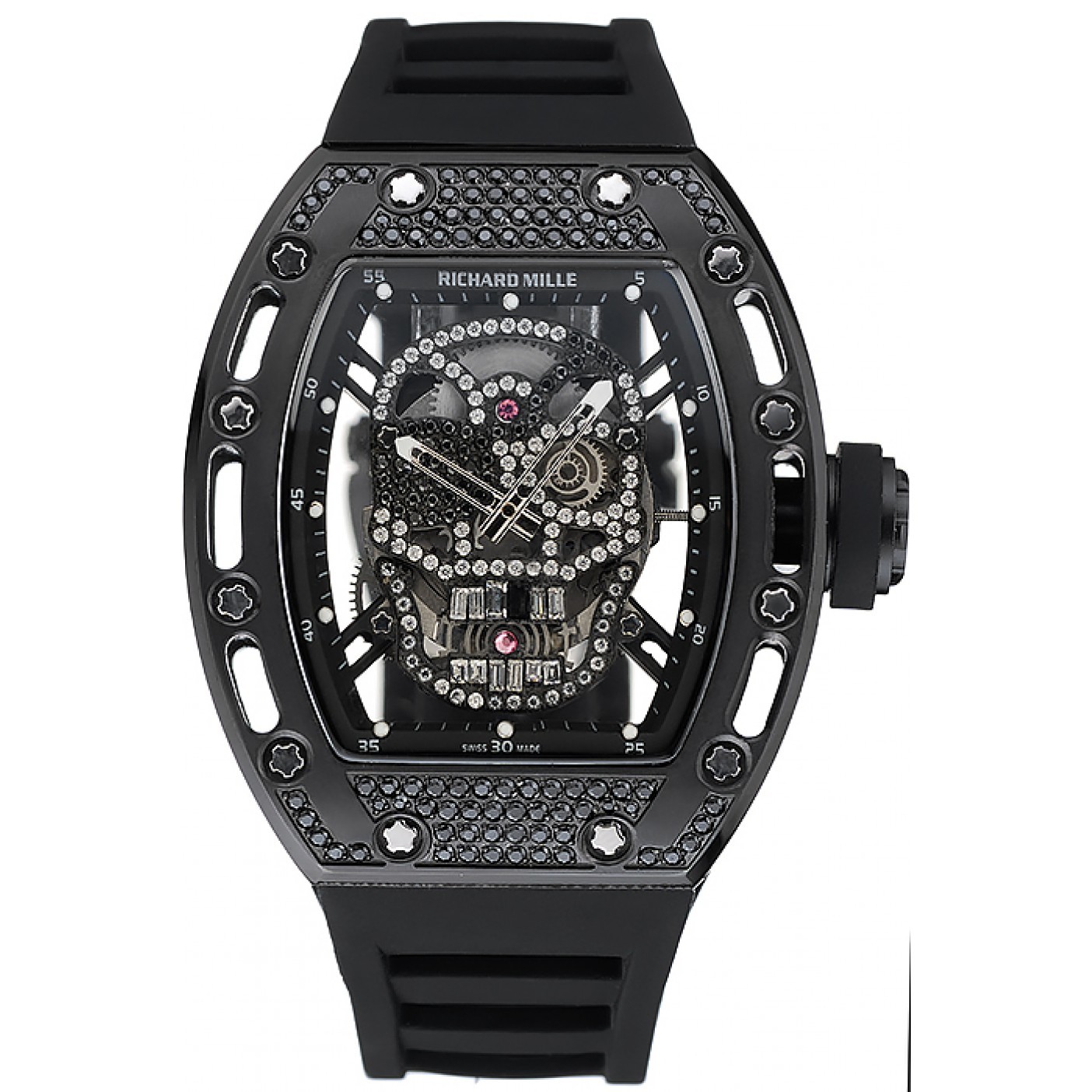 MiroTime Richard Mille Tourbillon Skull RM 052 Black Case Black Rubber Bracelet 1454260