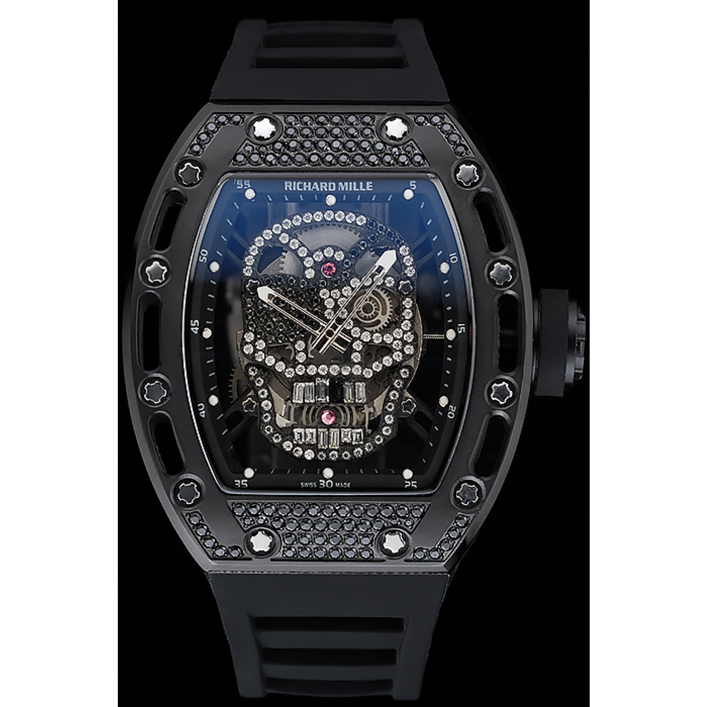 MiroTime Richard Mille Tourbillon Skull RM 052 Black Case Black Rubber Bracelet 1454260