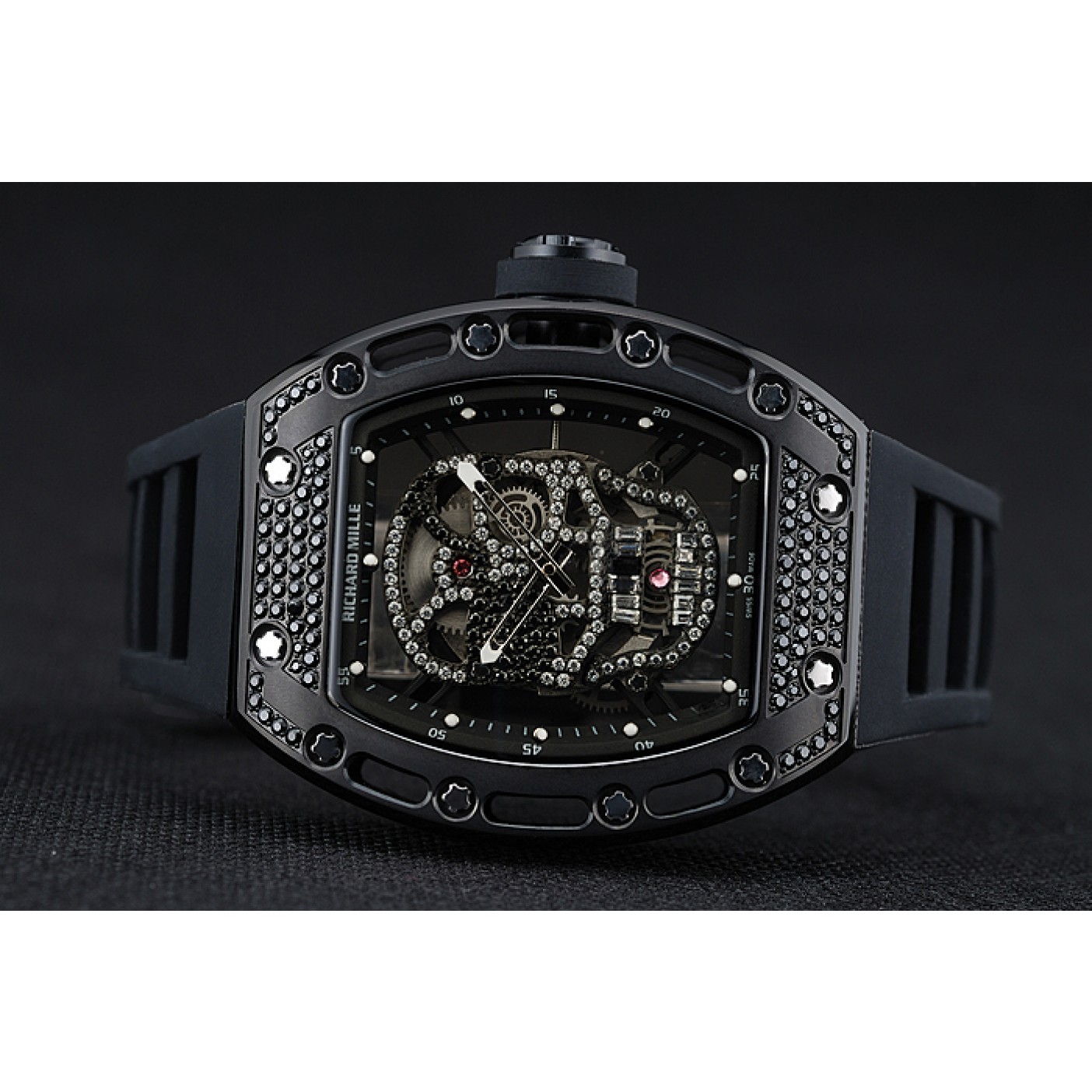 MiroTime Richard Mille Tourbillon Skull RM 052 Black Case Black Rubber Bracelet 1454260
