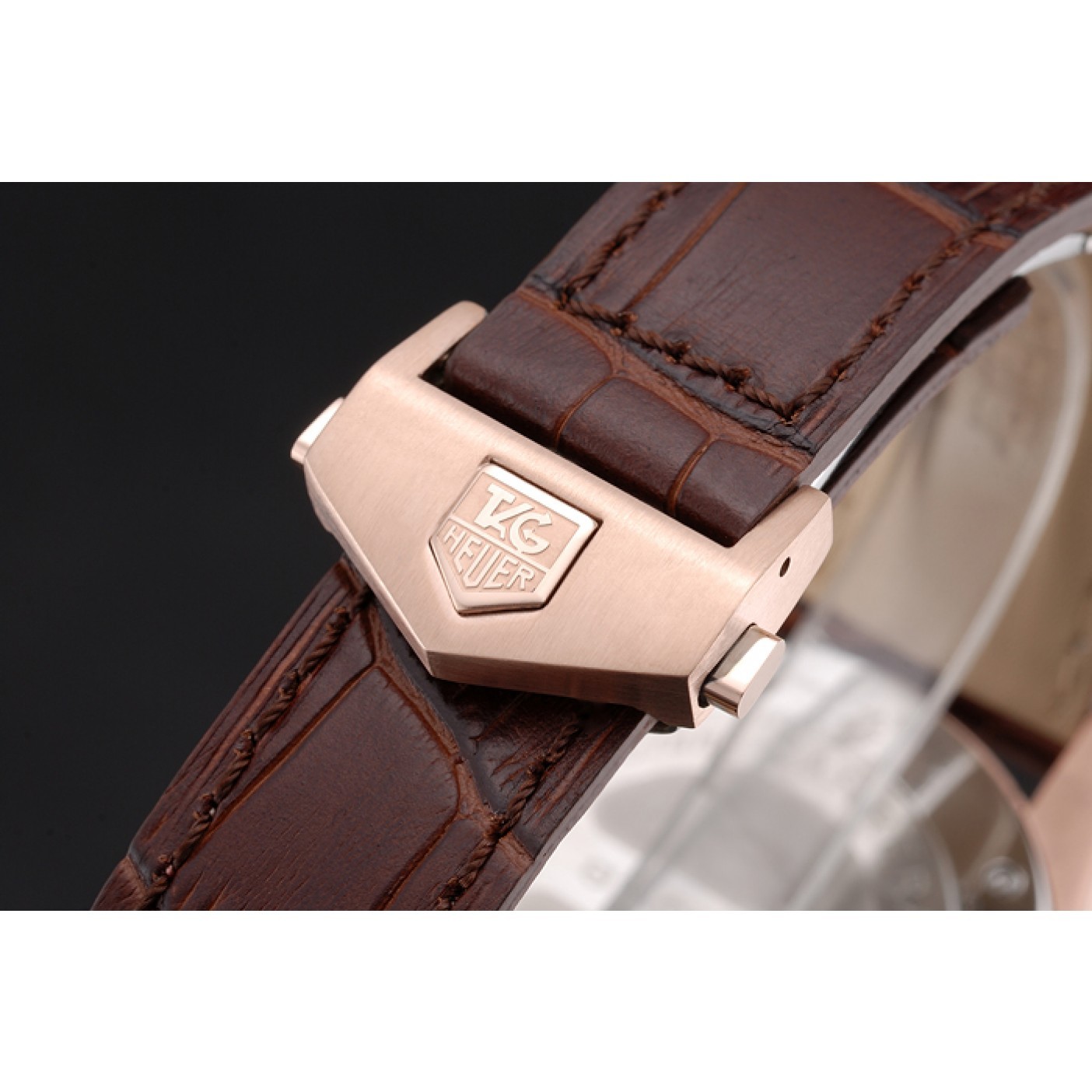 MiroTime Tag Heuer Carrera Rose Gold Case White Dial Brown Leather Strap 98245