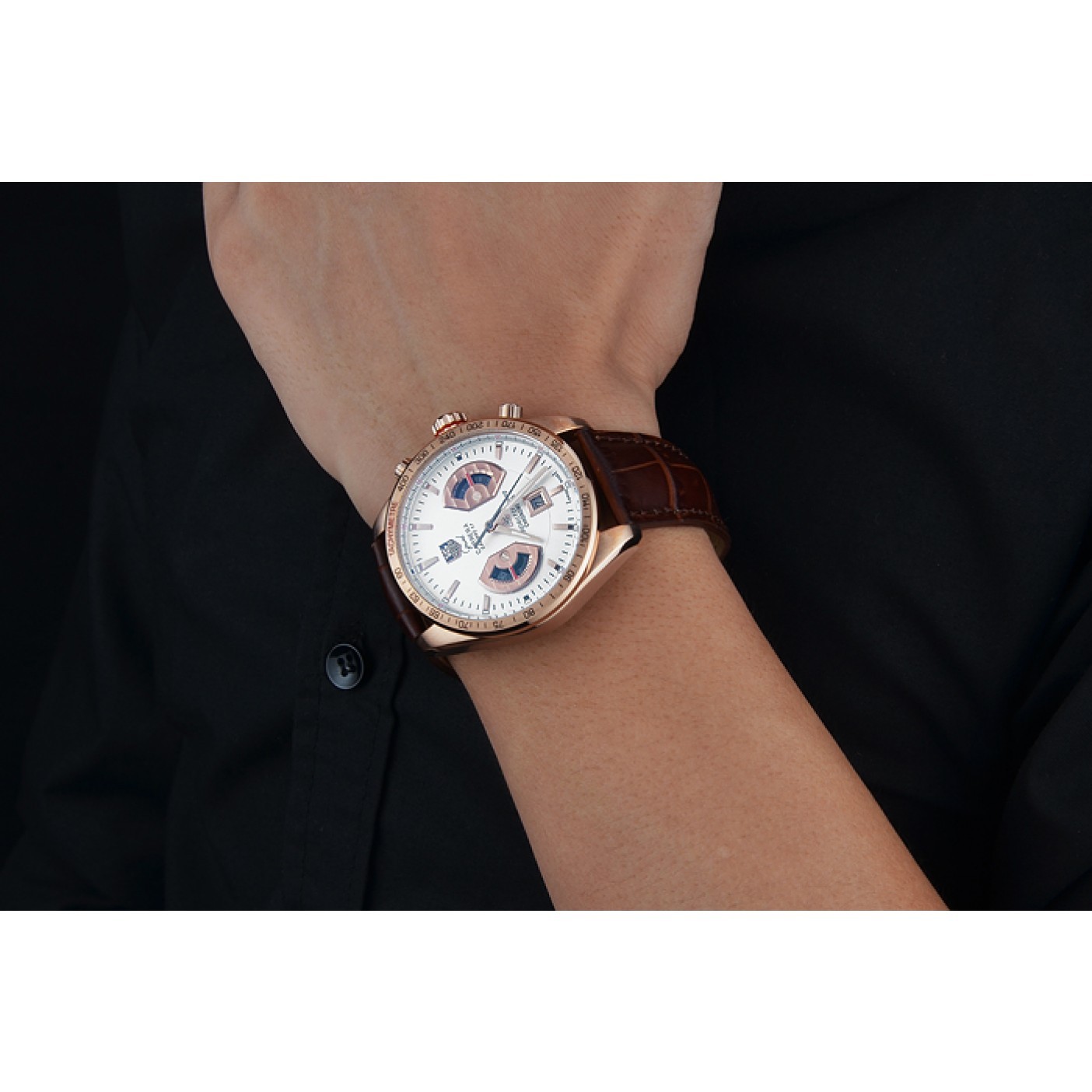 MiroTime Tag Heuer Carrera Rose Gold Case White Dial Brown Leather Strap 98245