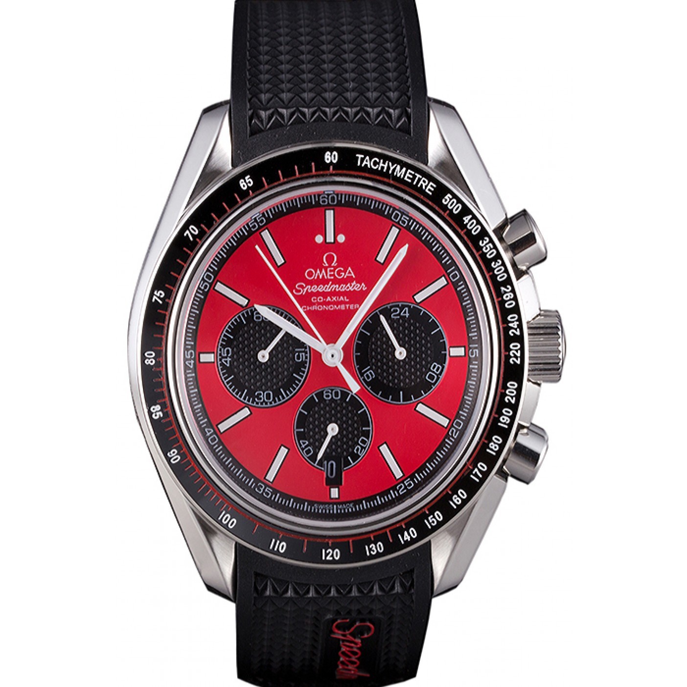 MiroTime Omega Speedmaster Black Rubber Bracelet Red Dial 801421