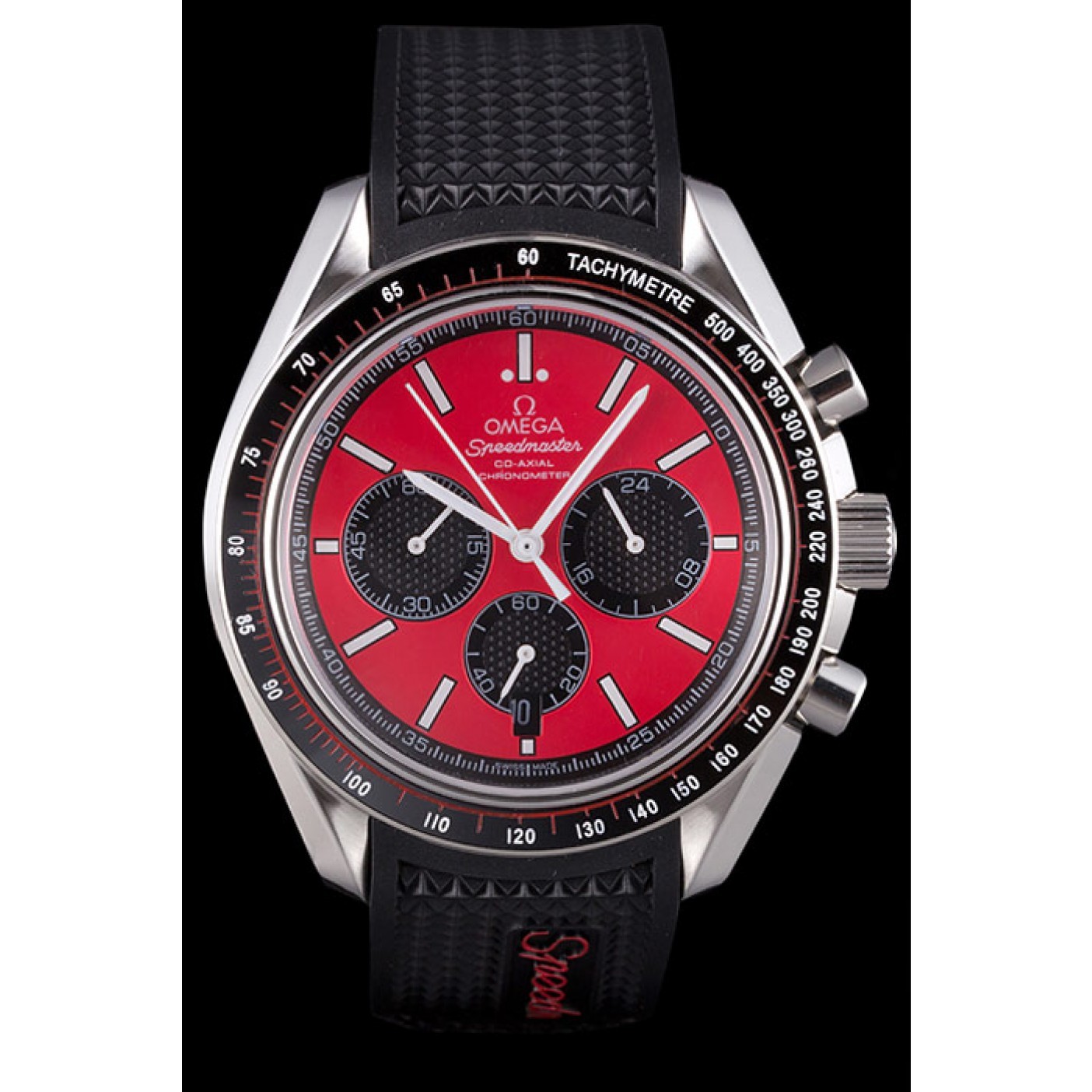 MiroTime Omega Speedmaster Black Rubber Bracelet Red Dial 801421