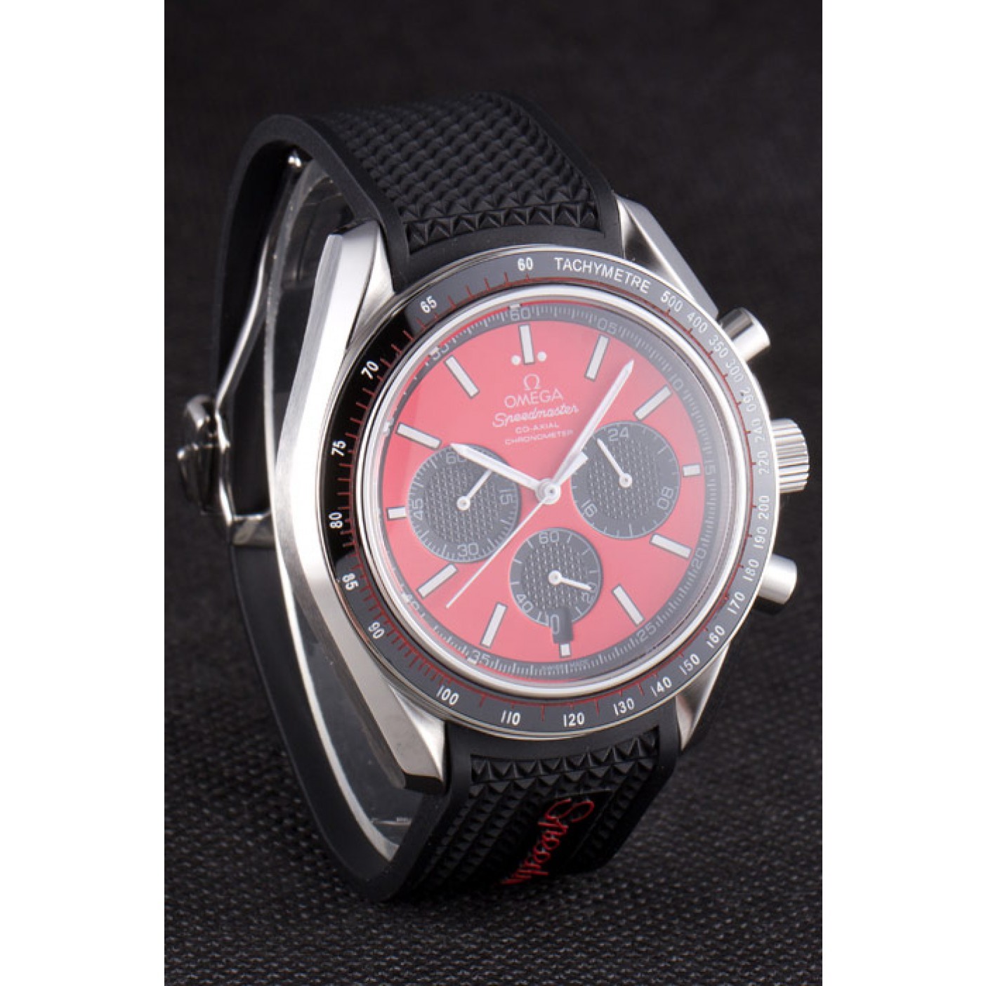 MiroTime Omega Speedmaster Black Rubber Bracelet Red Dial 801421